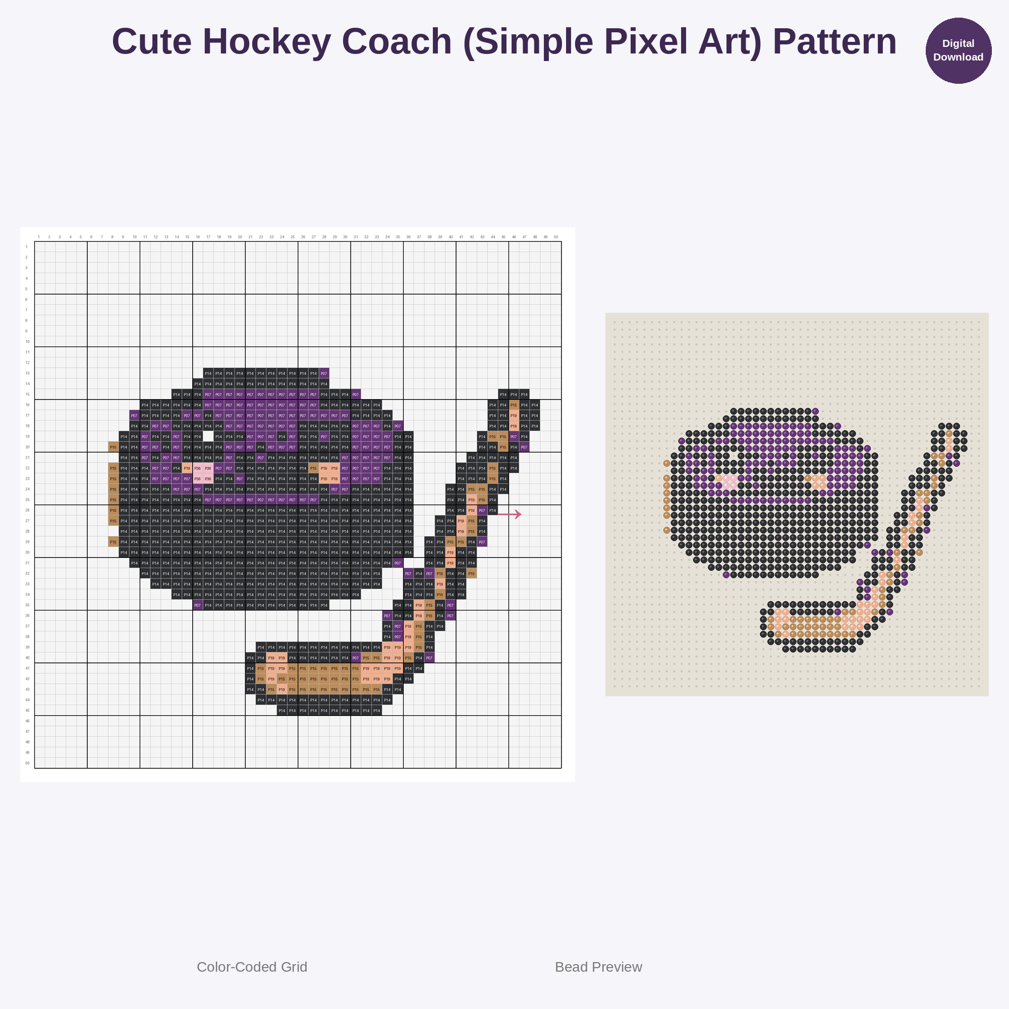 Cute Kawaii Kids Ice Hockey Perler Bead Patterns Bundle, 48 Designs (PDF Digital Download)