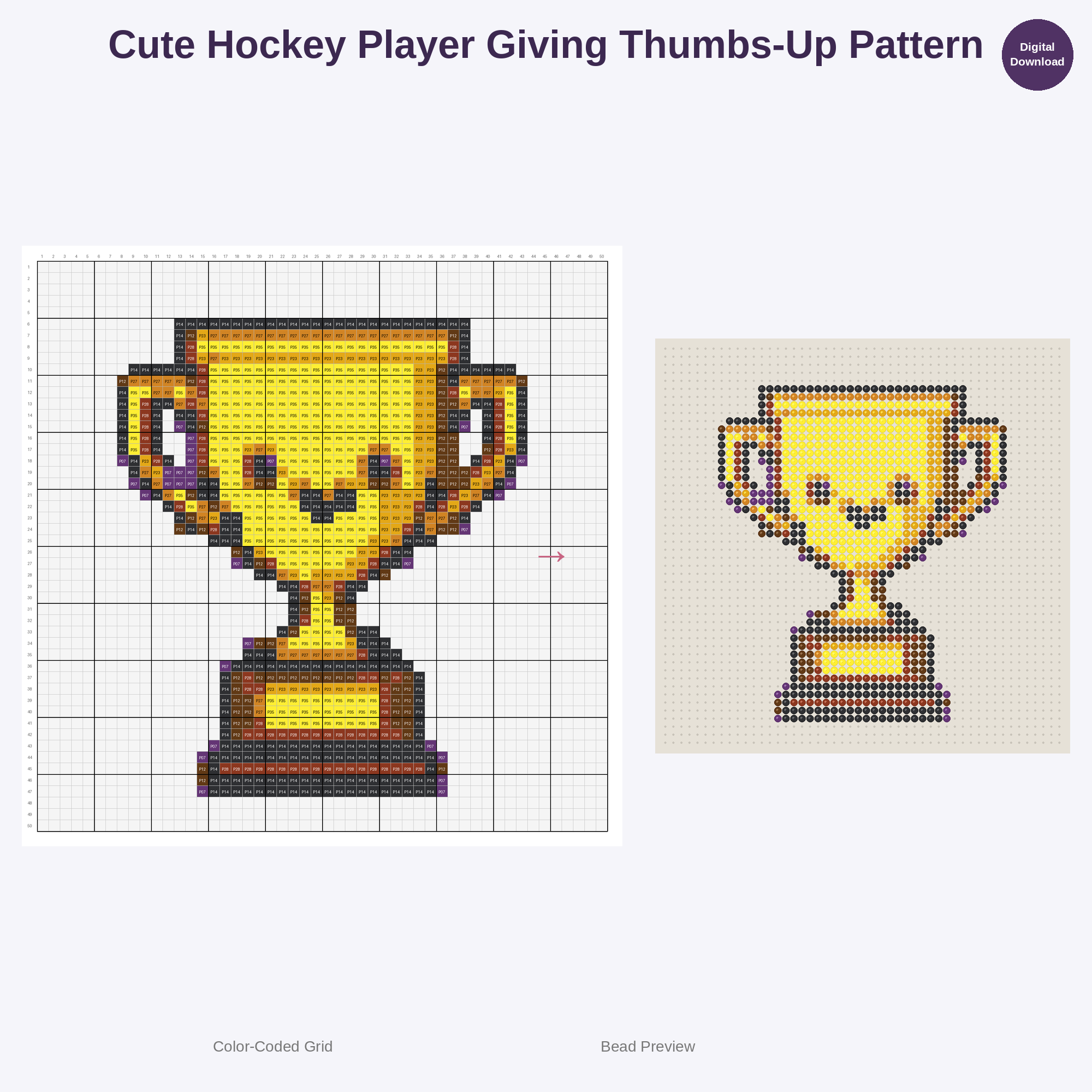 Cute Kawaii Kids Ice Hockey Perler Bead Patterns Bundle, 48 Designs (PDF Digital Download)