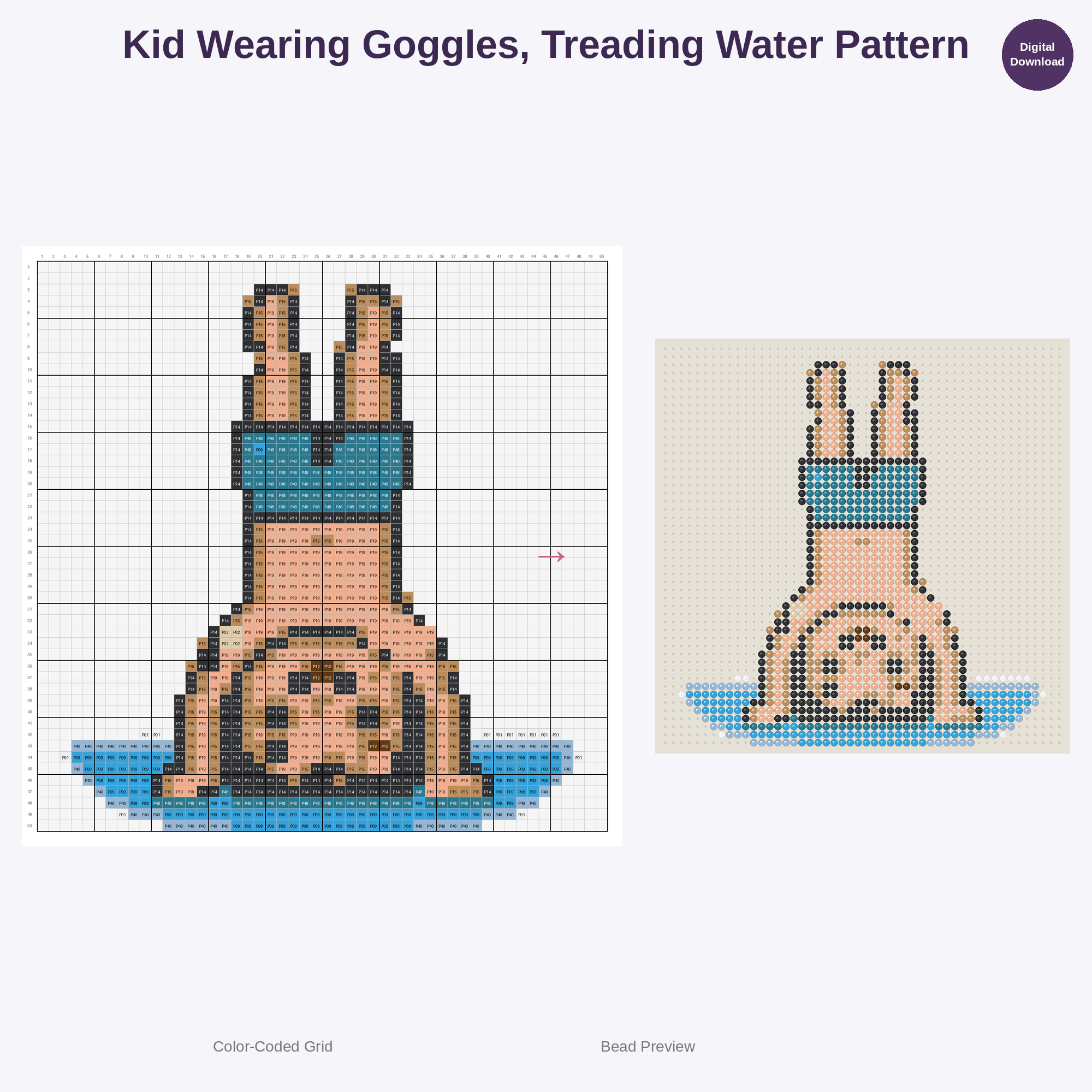 Cute Kids Swimming Adventures Perler Bead Patterns Bundle, 48 Designs (PDF Digital Download)