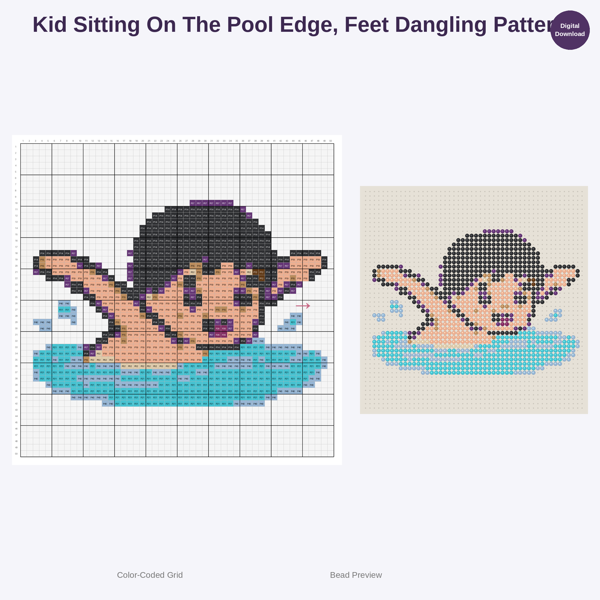Cute Kids Swimming Adventures Perler Bead Patterns Bundle, 48 Designs (PDF Digital Download)