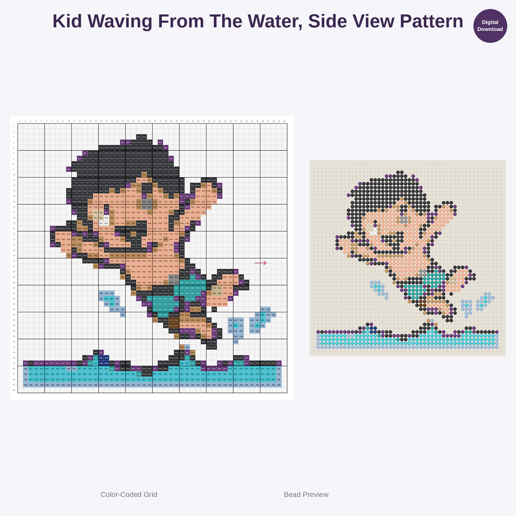 Cute Kids Swimming Adventures Perler Bead Patterns Bundle, 48 Designs (PDF Digital Download)