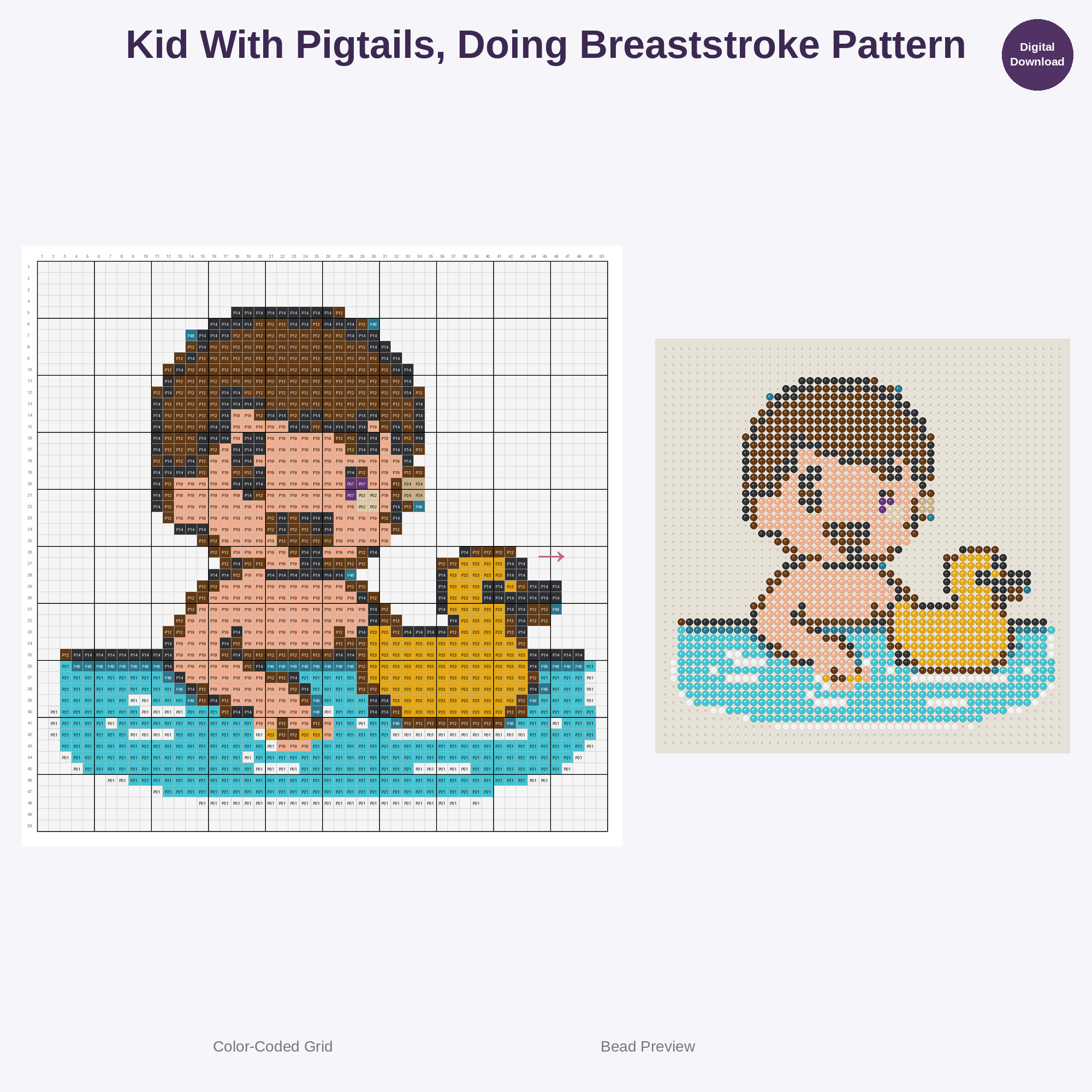 Cute Kids Swimming Adventures Perler Bead Patterns Bundle, 48 Designs (PDF Digital Download)