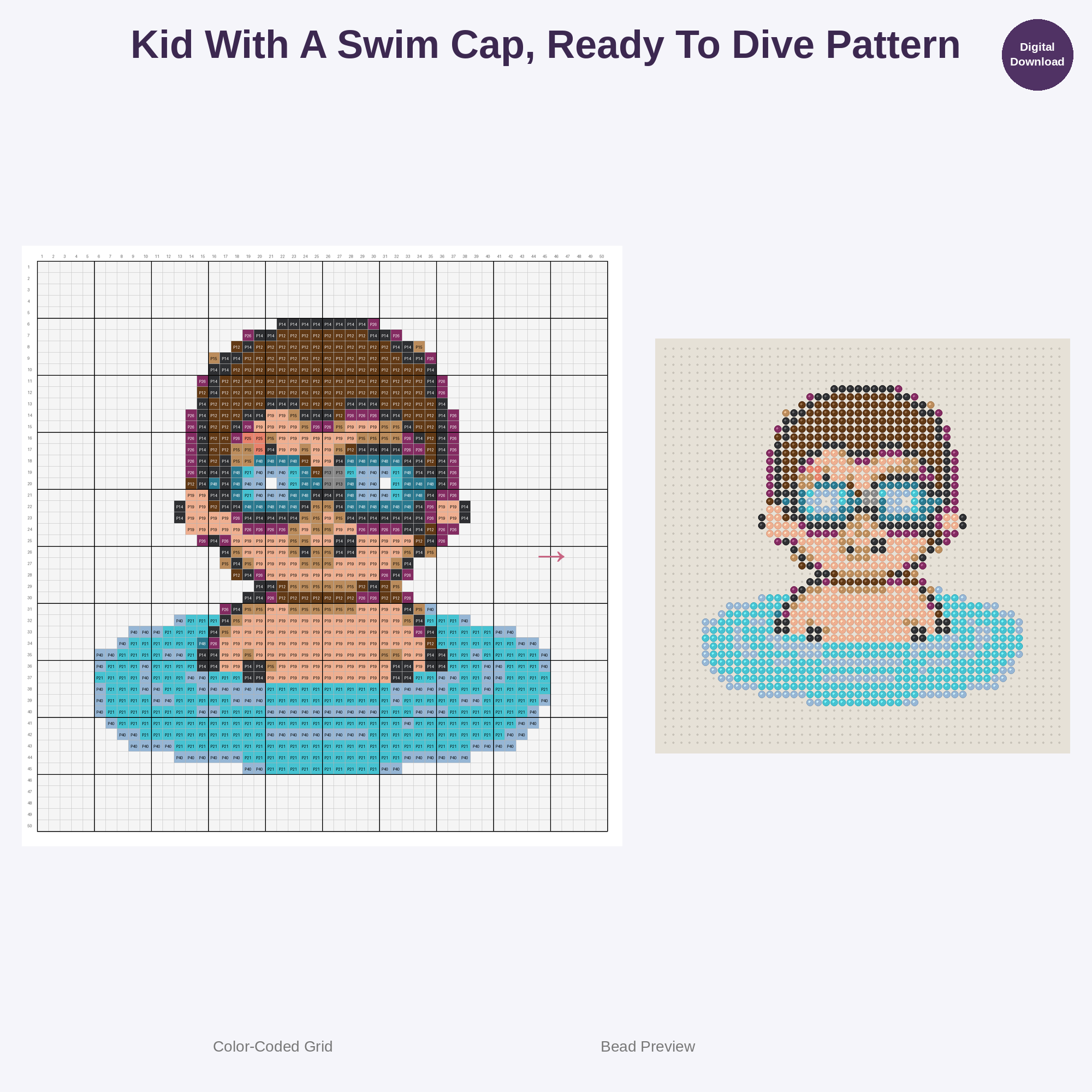 Cute Kids Swimming Adventures Perler Bead Patterns Bundle, 48 Designs (PDF Digital Download)