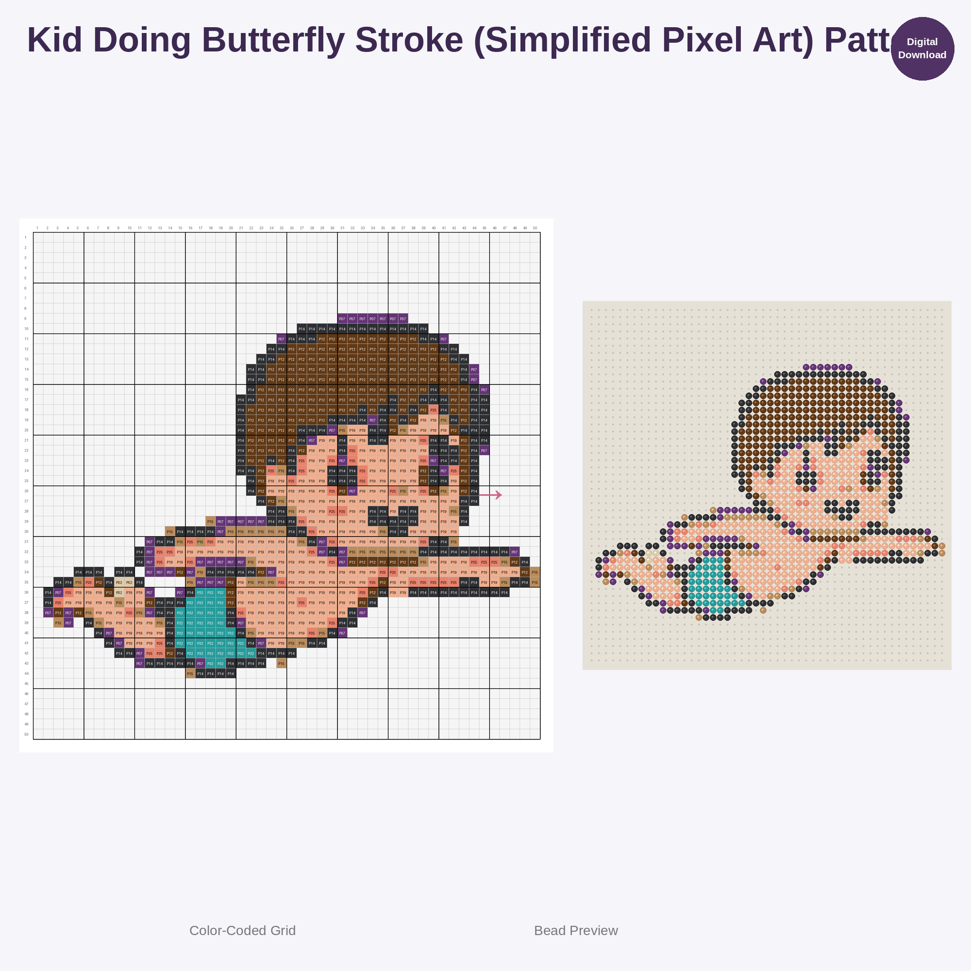 Cute Kids Swimming Adventures Perler Bead Patterns Bundle, 48 Designs (PDF Digital Download)