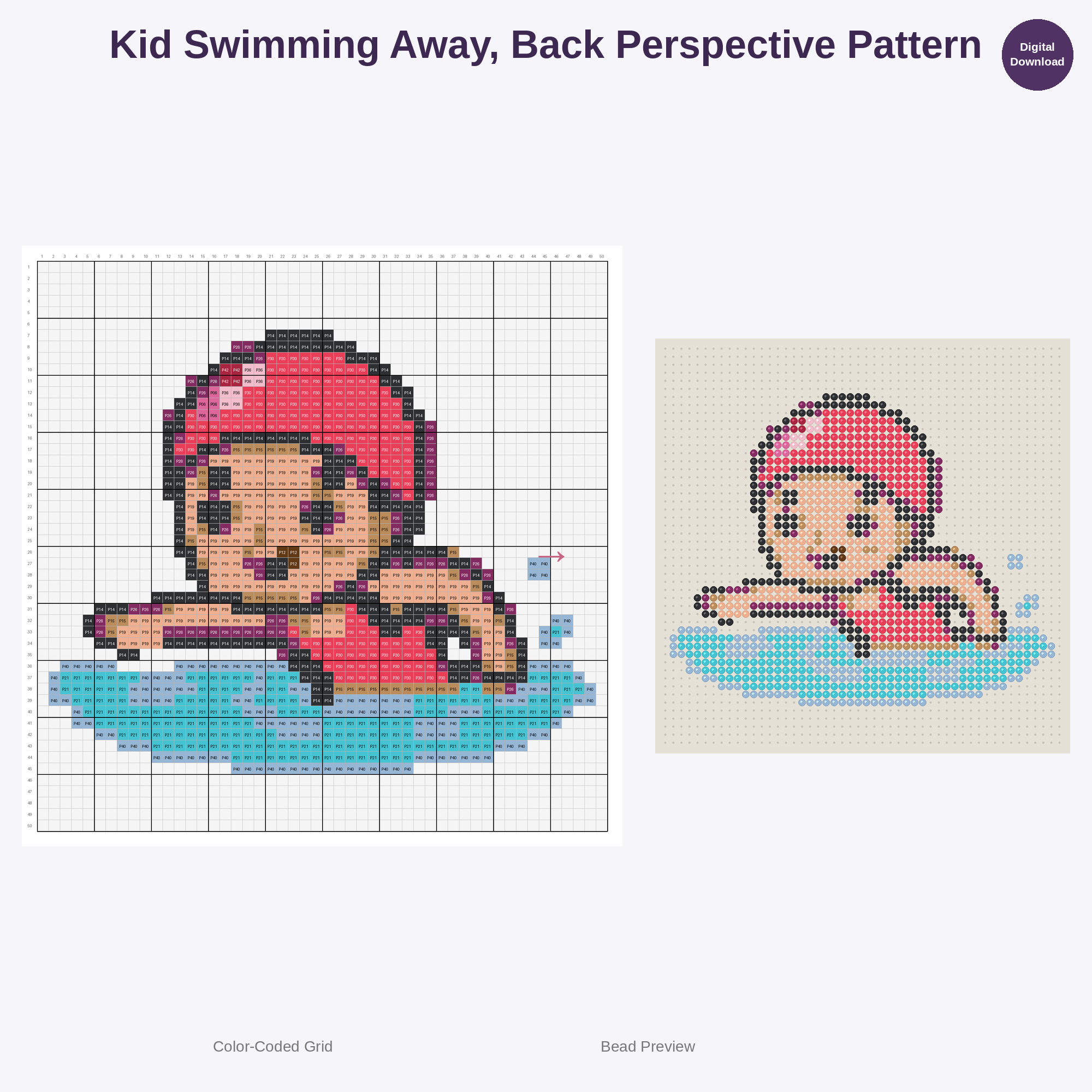 Cute Kids Swimming Adventures Perler Bead Patterns Bundle, 48 Designs (PDF Digital Download)