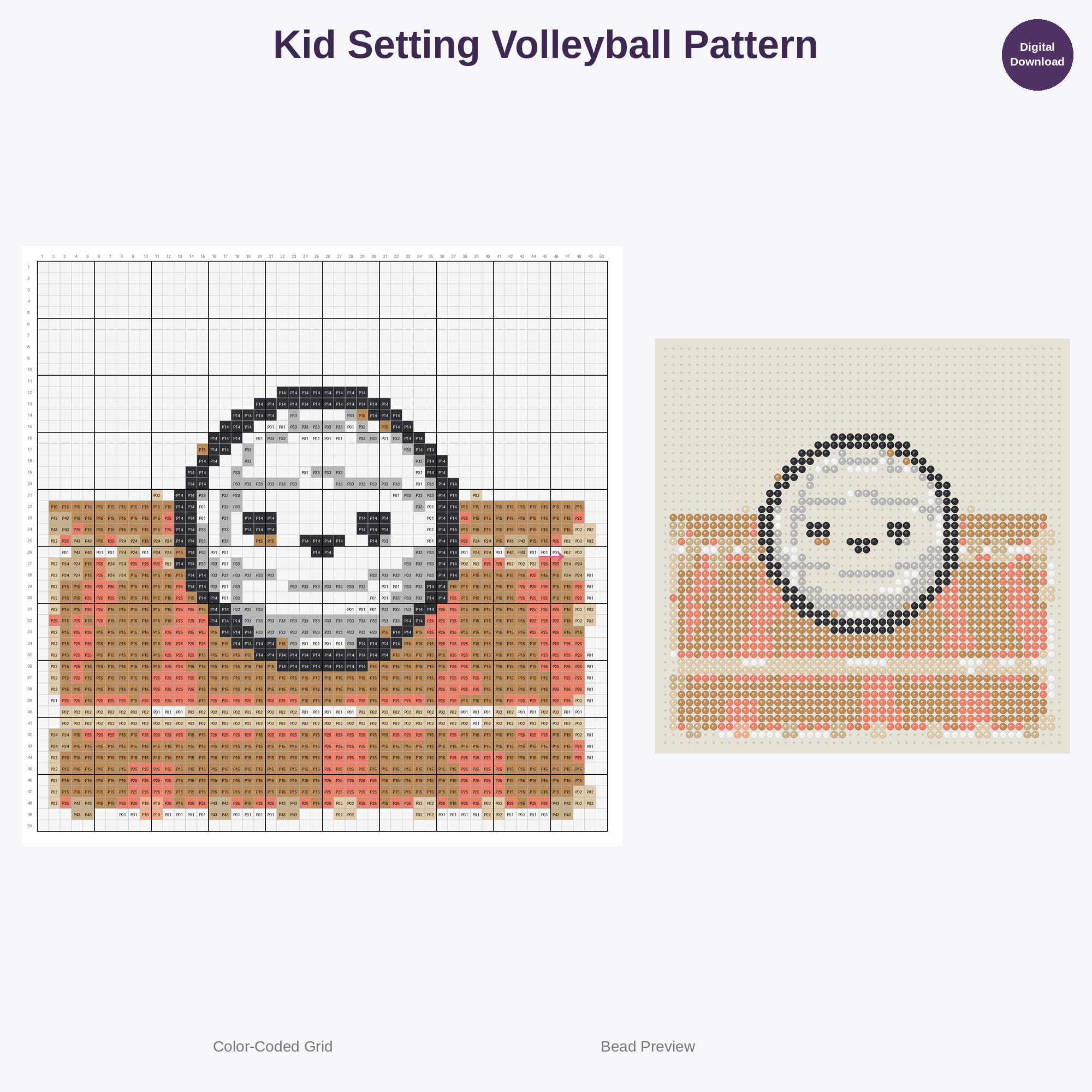 Cute Kids Volleyball Adventures Perler Bead Patterns Bundle, 48 Designs (PDF Digital Download)