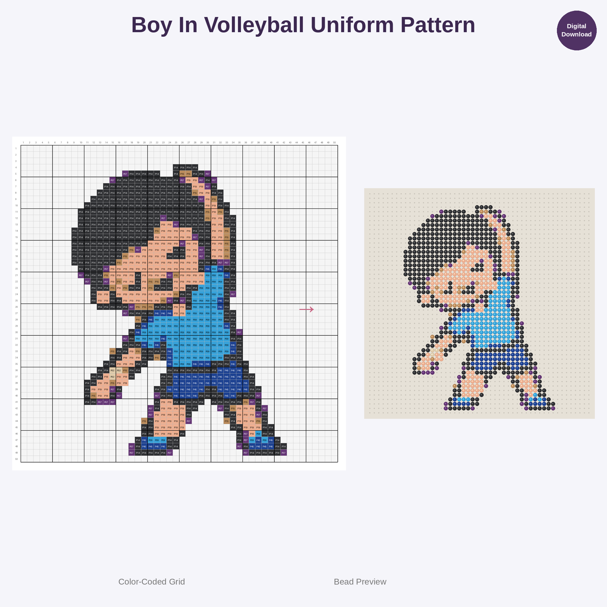 Cute Kids Volleyball Adventures Perler Bead Patterns Bundle, 48 Designs (PDF Digital Download)