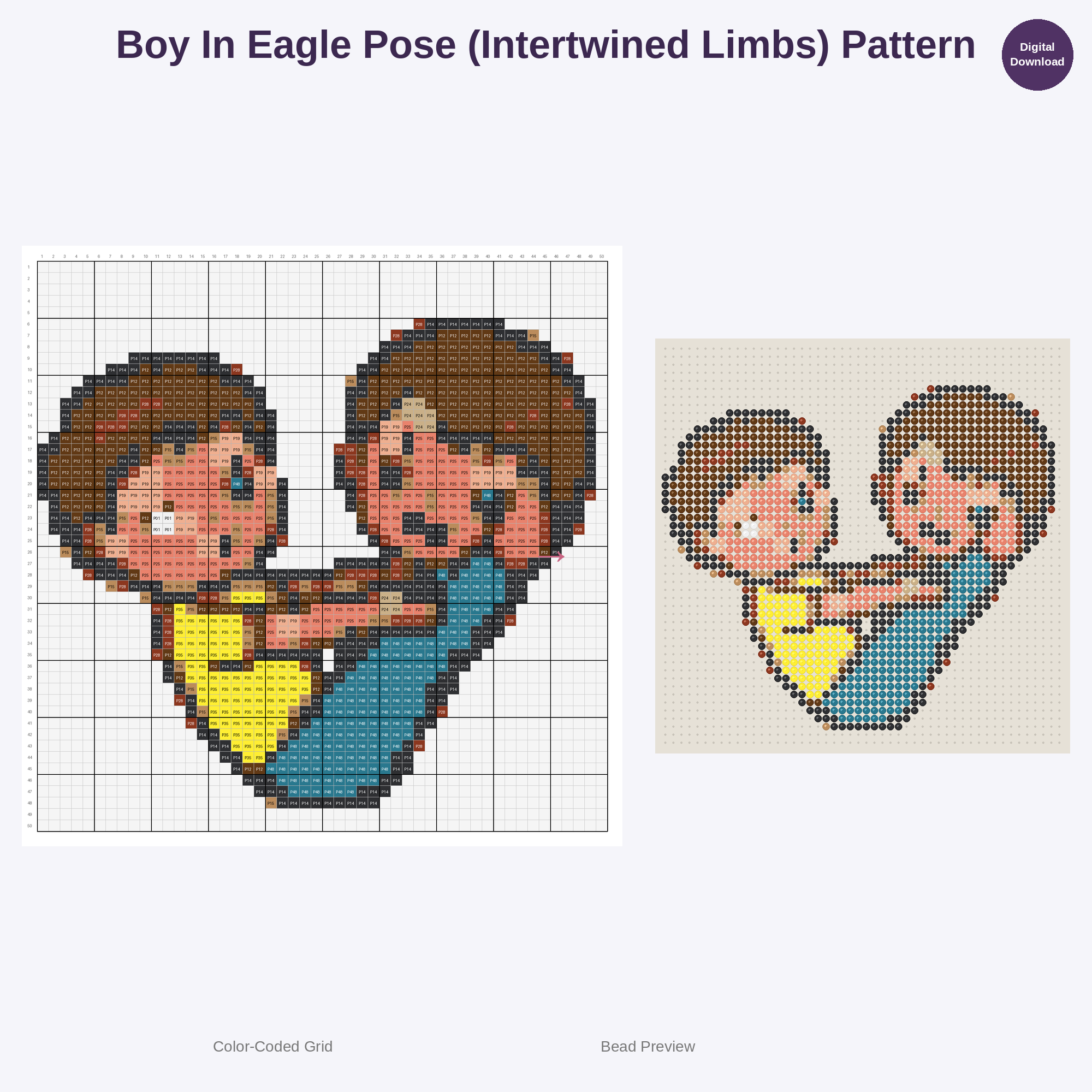 Cute Kids Yoga Poses Perler Bead Patterns Bundle, 48 Designs (PDF Digital Download)