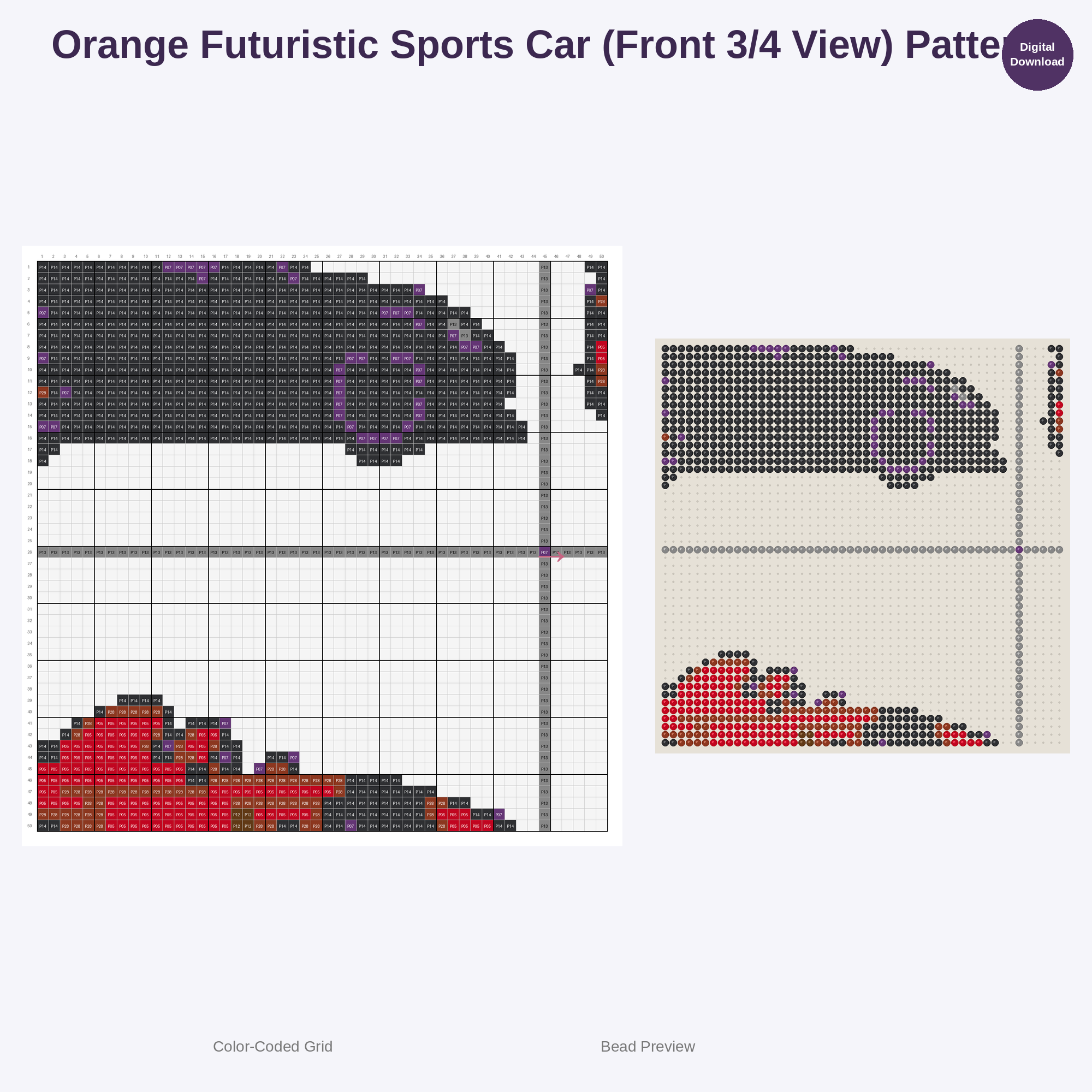 Cute Kawaii Sports Car Collection Perler Bead Patterns Bundle, 48 Designs (PDF Digital Download)