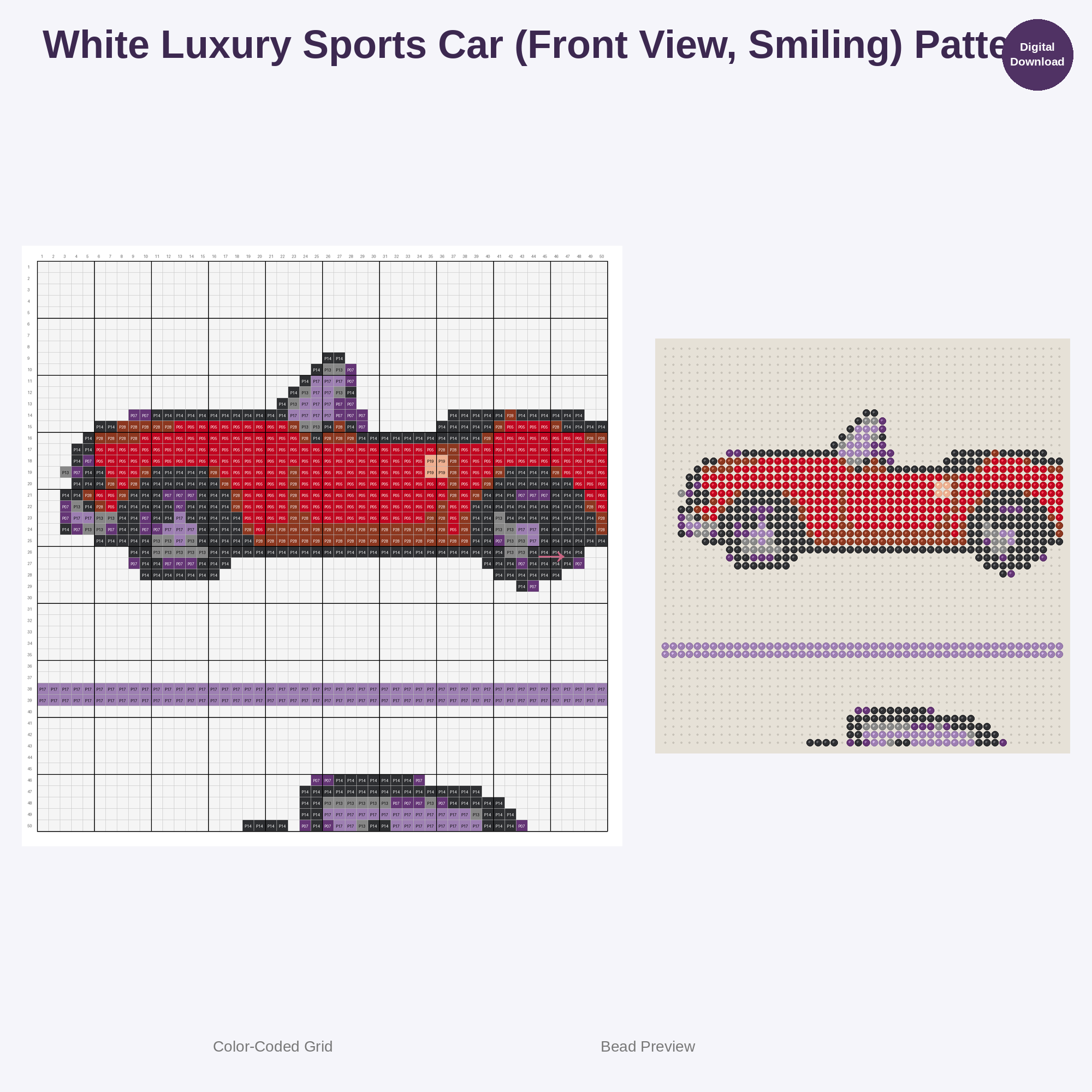 Cute Kawaii Sports Car Collection Perler Bead Patterns Bundle, 48 Designs (PDF Digital Download)