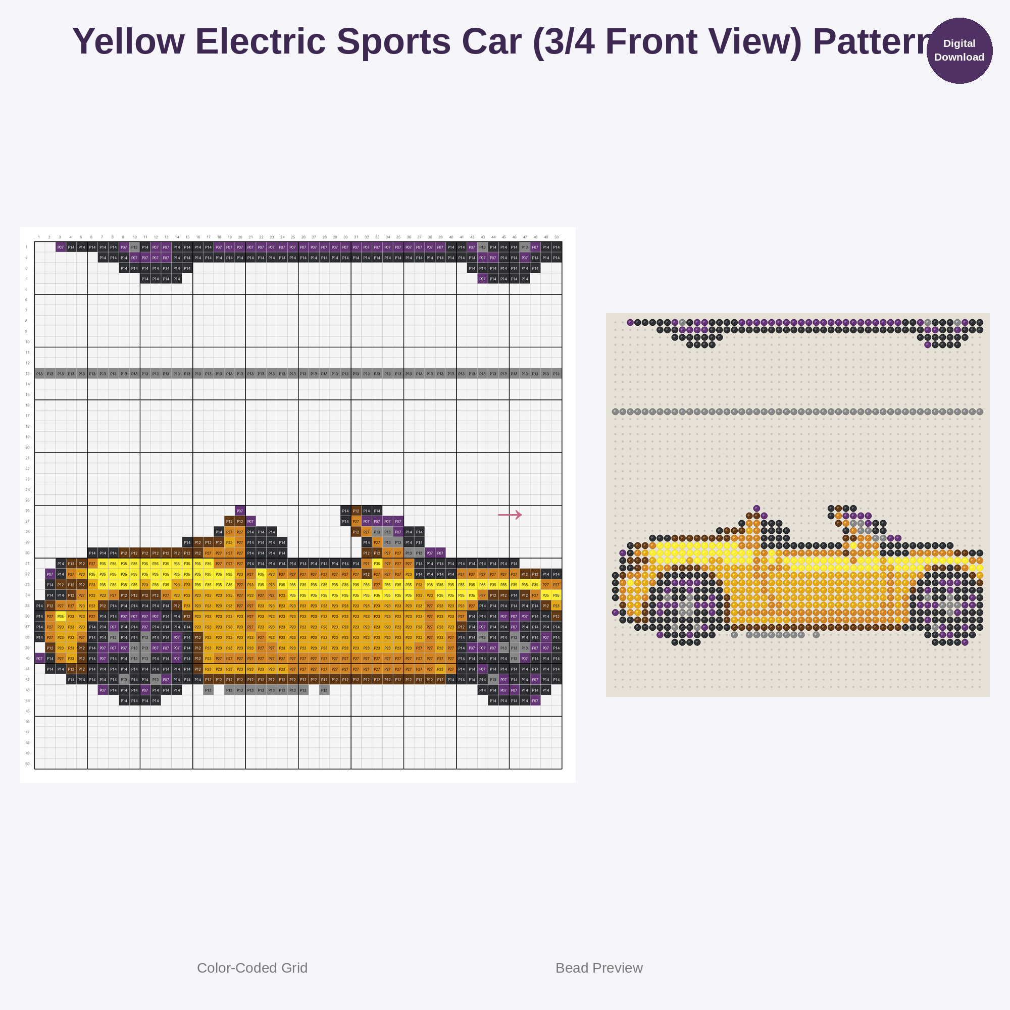 Cute Kawaii Sports Car Collection Perler Bead Patterns Bundle, 48 Designs (PDF Digital Download)