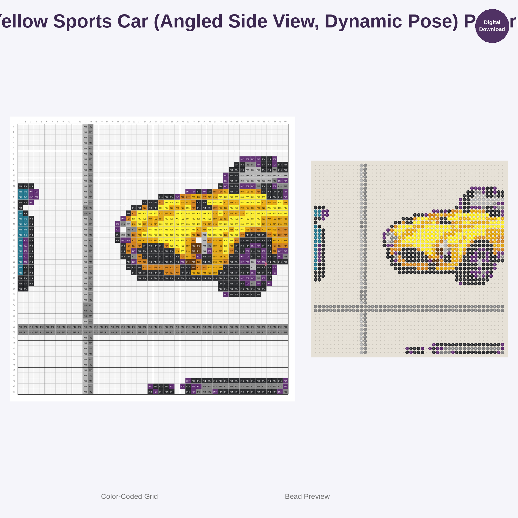 Cute Kawaii Sports Car Collection Perler Bead Patterns Bundle, 48 Designs (PDF Digital Download)