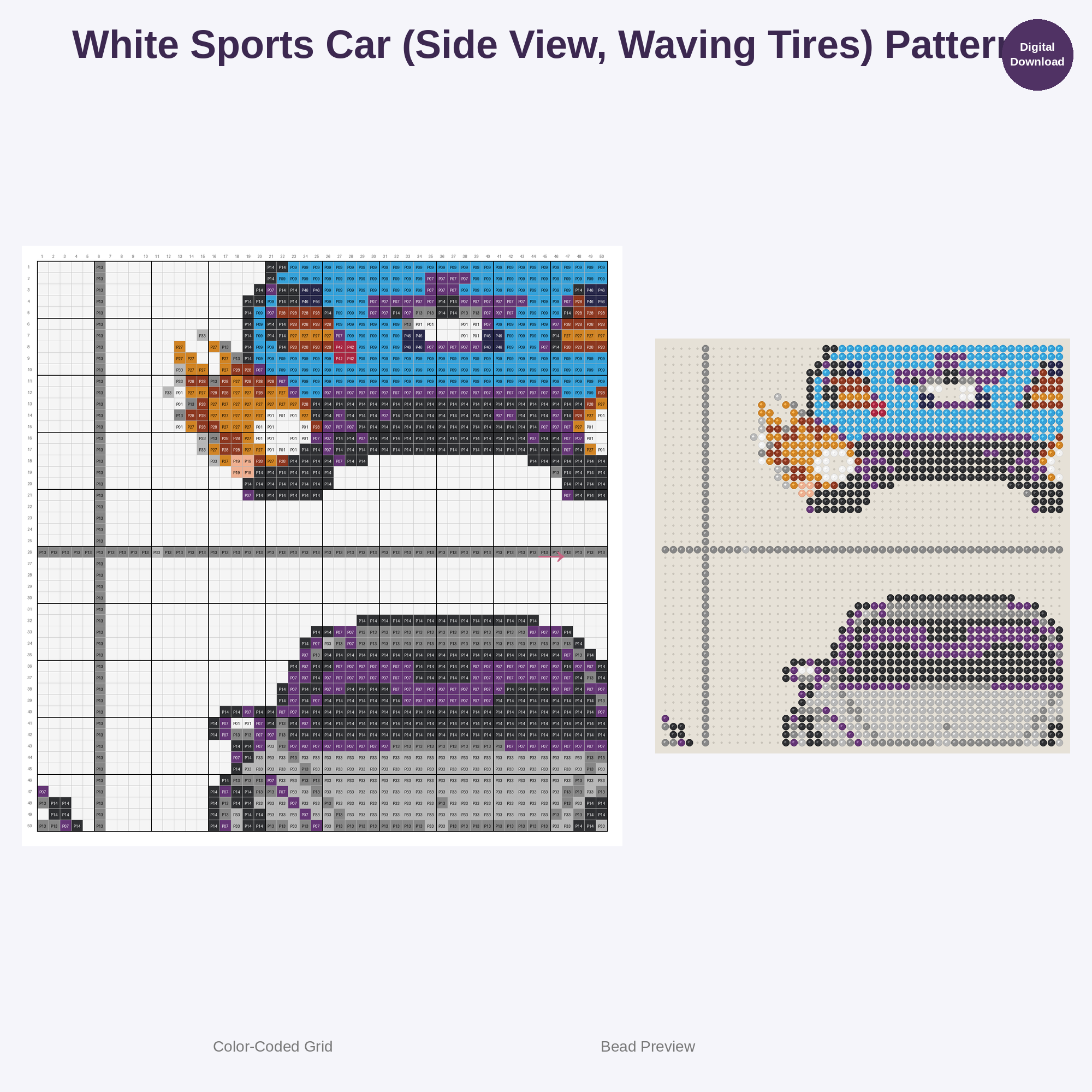Cute Kawaii Sports Car Collection Perler Bead Patterns Bundle, 48 Designs (PDF Digital Download)
