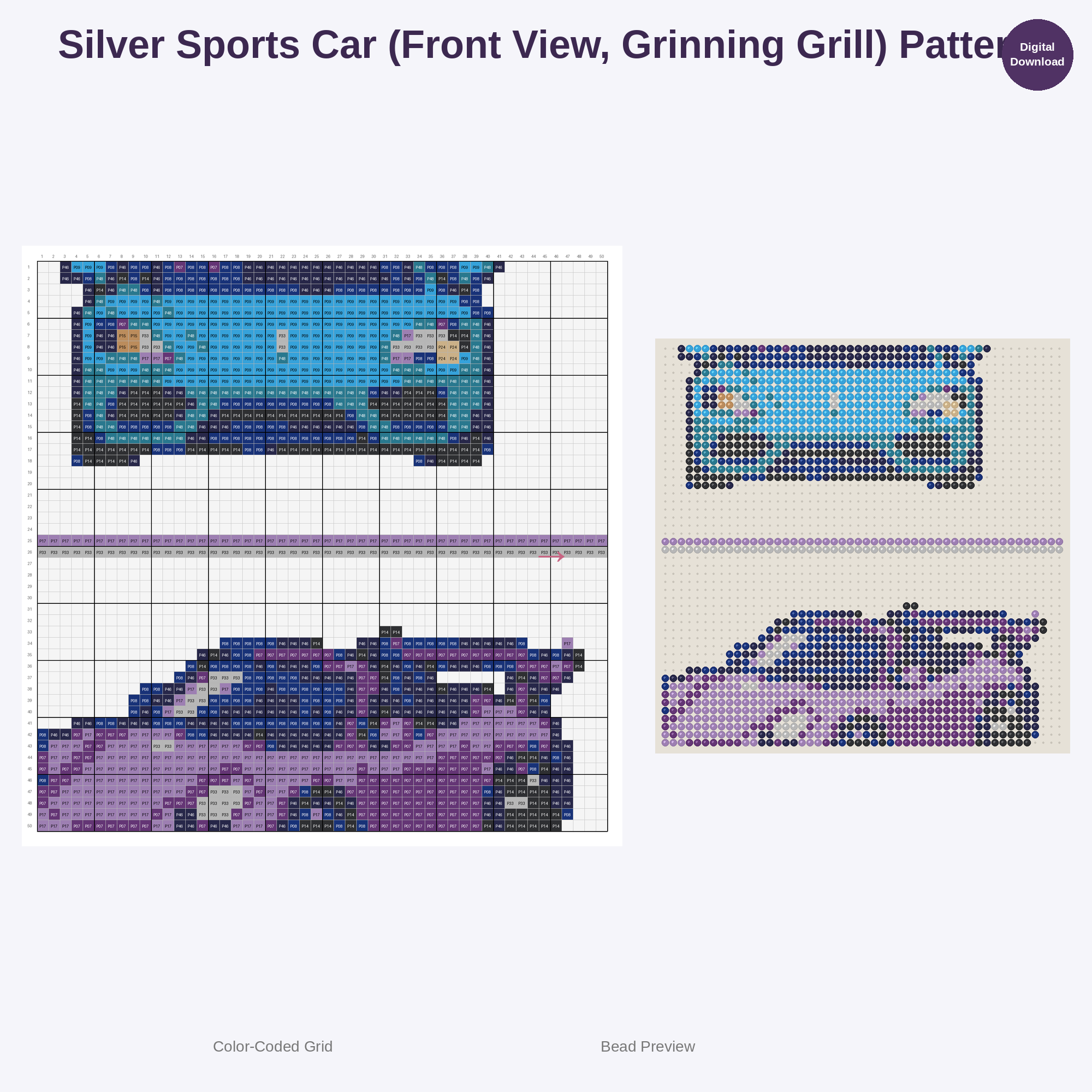Cute Kawaii Sports Car Collection Perler Bead Patterns Bundle, 48 Designs (PDF Digital Download)