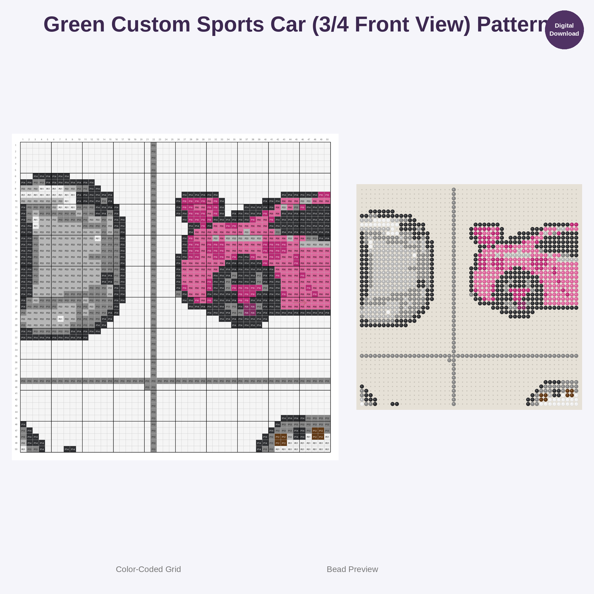 Cute Kawaii Sports Car Collection Perler Bead Patterns Bundle, 48 Designs (PDF Digital Download)