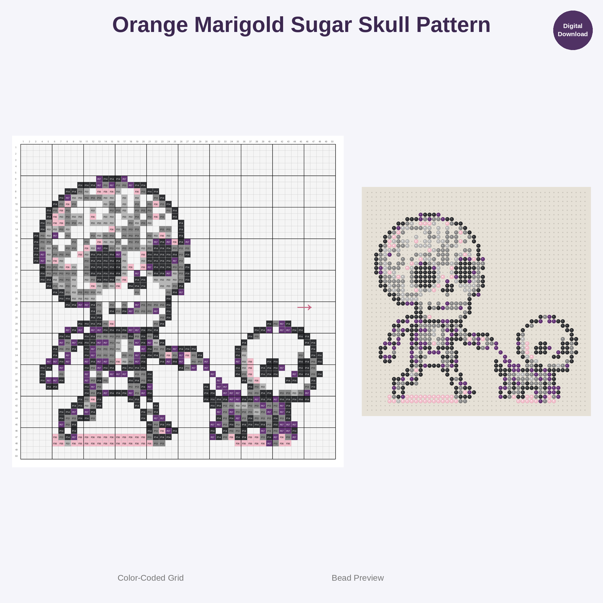 Kawaii Calavera Sugar Skulls Perler Bead Patterns Bundle, 48 Designs (PDF Digital Download)