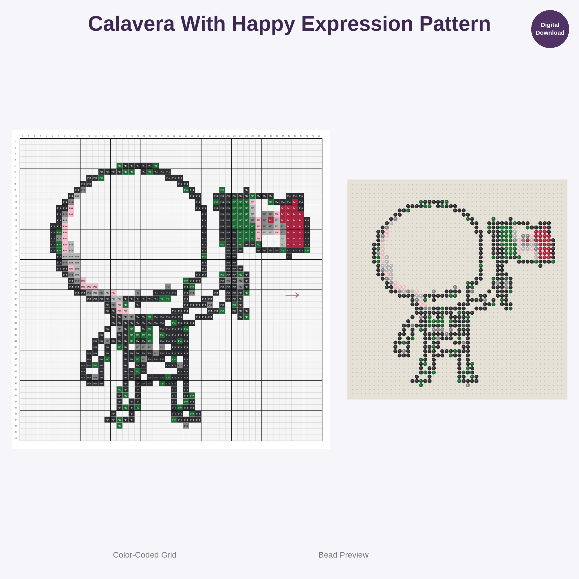Kawaii Calavera Sugar Skulls Perler Bead Patterns Bundle, 48 Designs (PDF Digital Download)