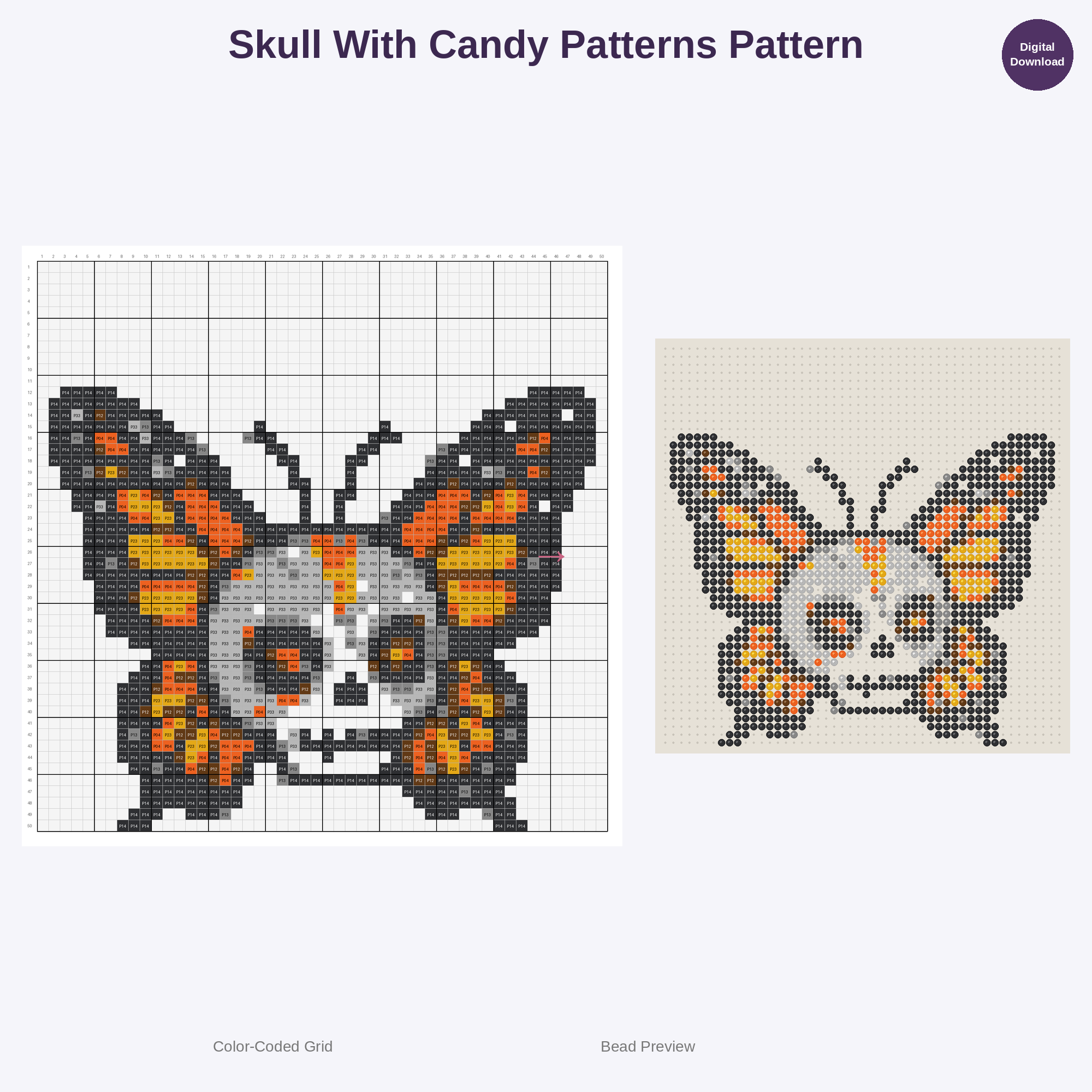 Kawaii Calavera Sugar Skulls Perler Bead Patterns Bundle, 48 Designs (PDF Digital Download)