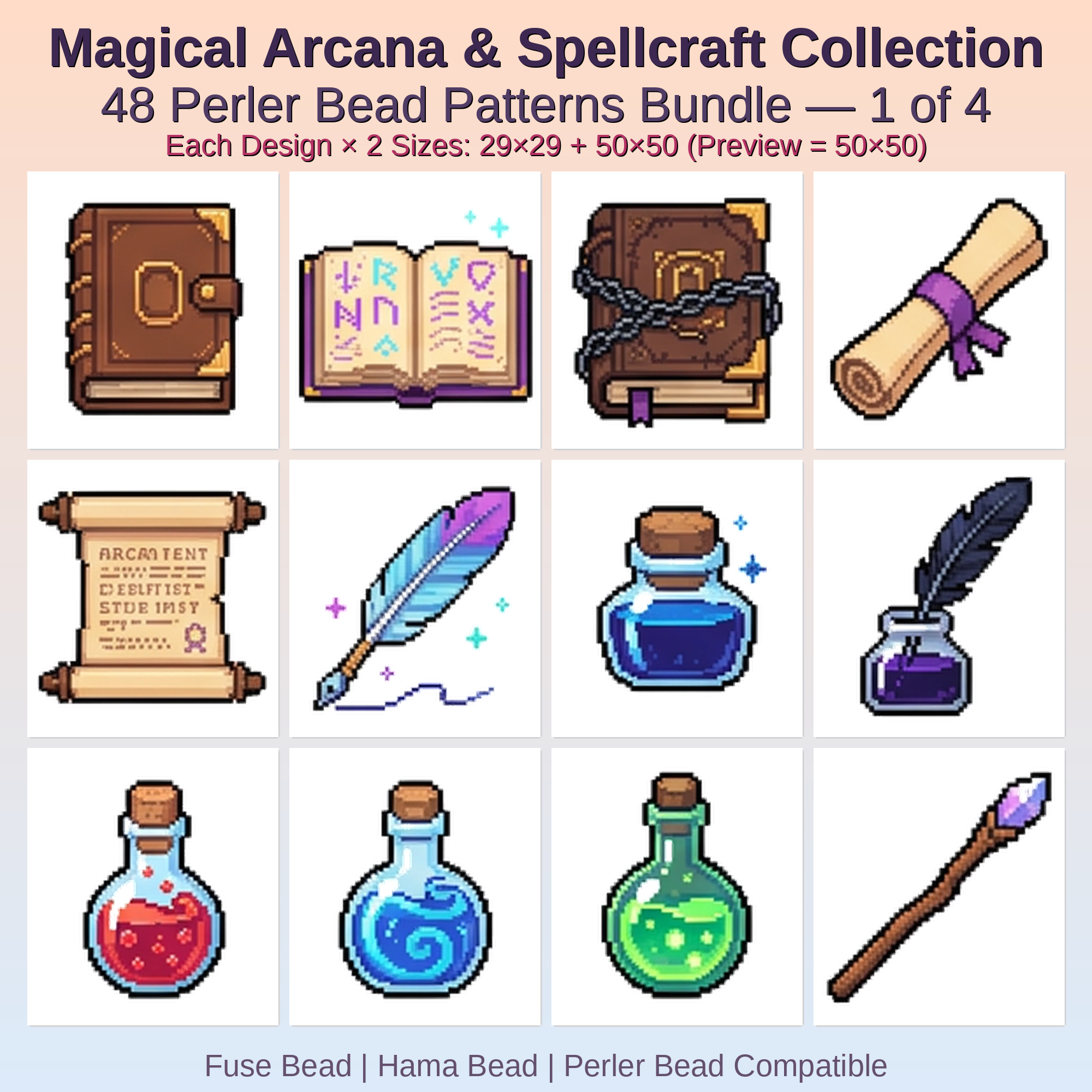 Magical Arcana & Spellcraft Collection Perler Bead Patterns Bundle, 48 Designs (PDF Digital Download)