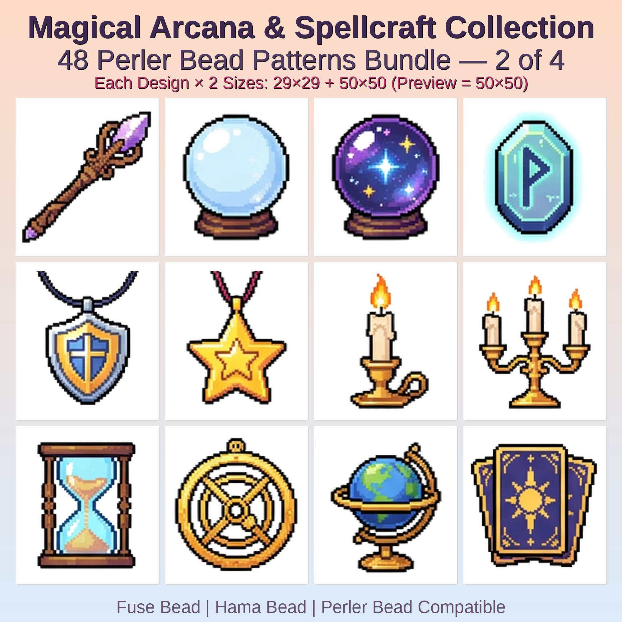 Magical Arcana & Spellcraft Collection Perler Bead Patterns Bundle, 48 Designs (PDF Digital Download)