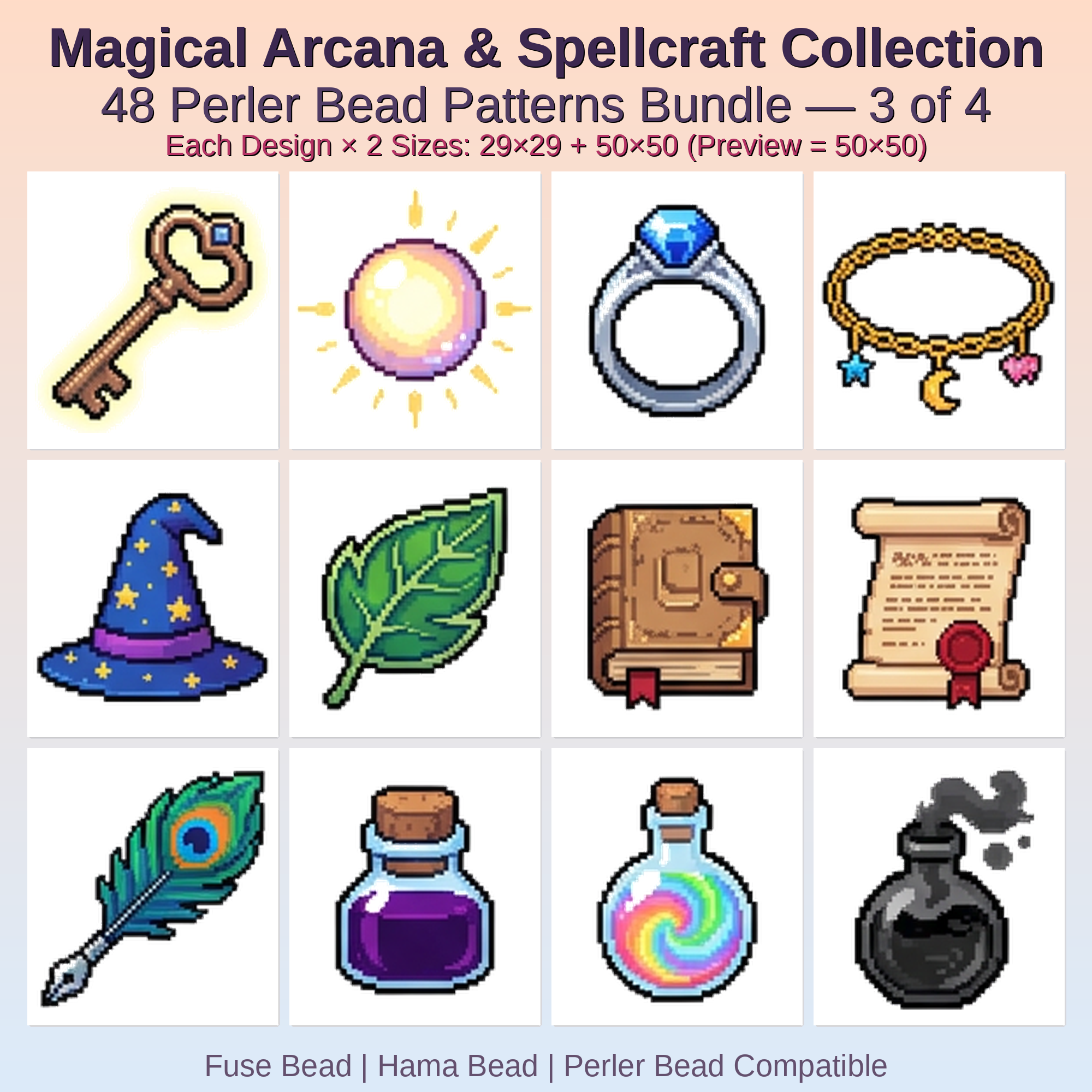 Magical Arcana & Spellcraft Collection Perler Bead Patterns Bundle, 48 Designs (PDF Digital Download)