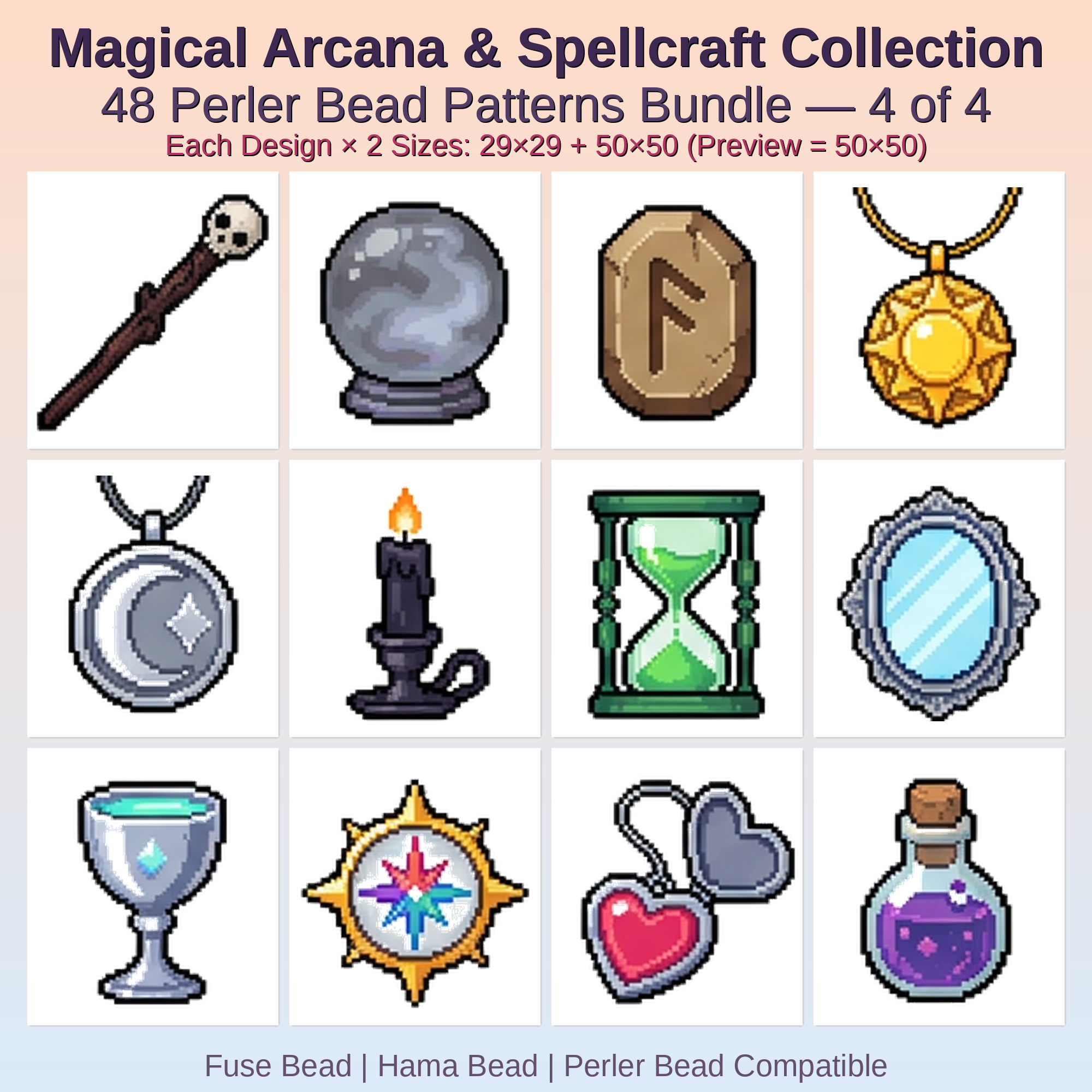 Magical Arcana & Spellcraft Collection Perler Bead Patterns Bundle, 48 Designs (PDF Digital Download)