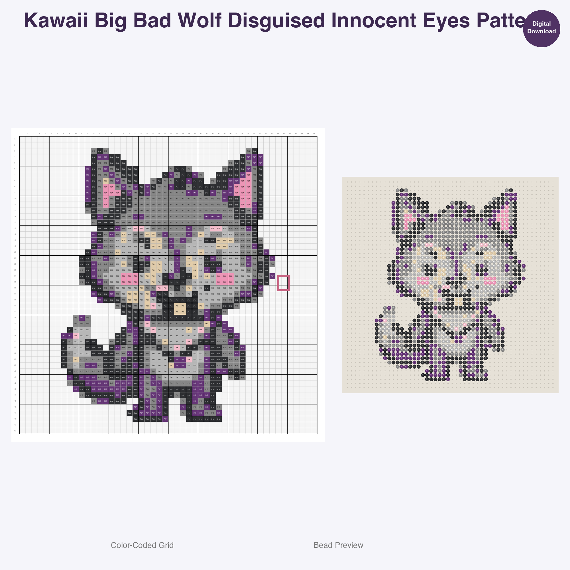 Fairy Tale Characters Perler Bead Patterns, 48 Designs x 3 Grid Sizes (29x29 + 50x50 + 128x128), Fuse Bead PDF Digital Download