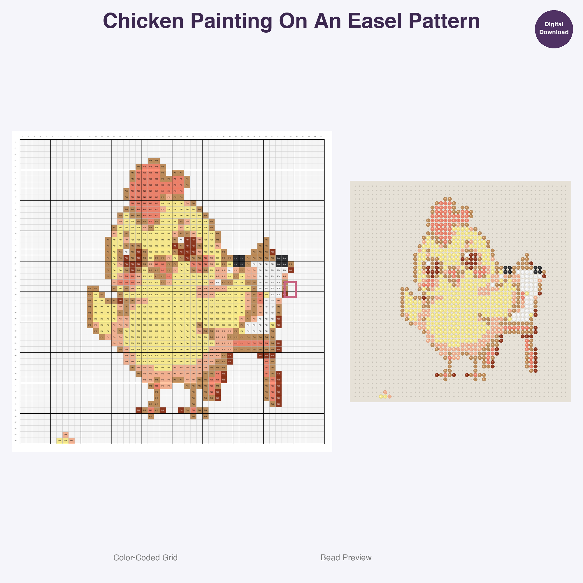 Farm Friends Homestead Hobbies Perler Bead Patterns, 48 Designs x 3 Grid Sizes (29x29 + 50x50 + 128x128), Fuse Bead PDF Digital Download