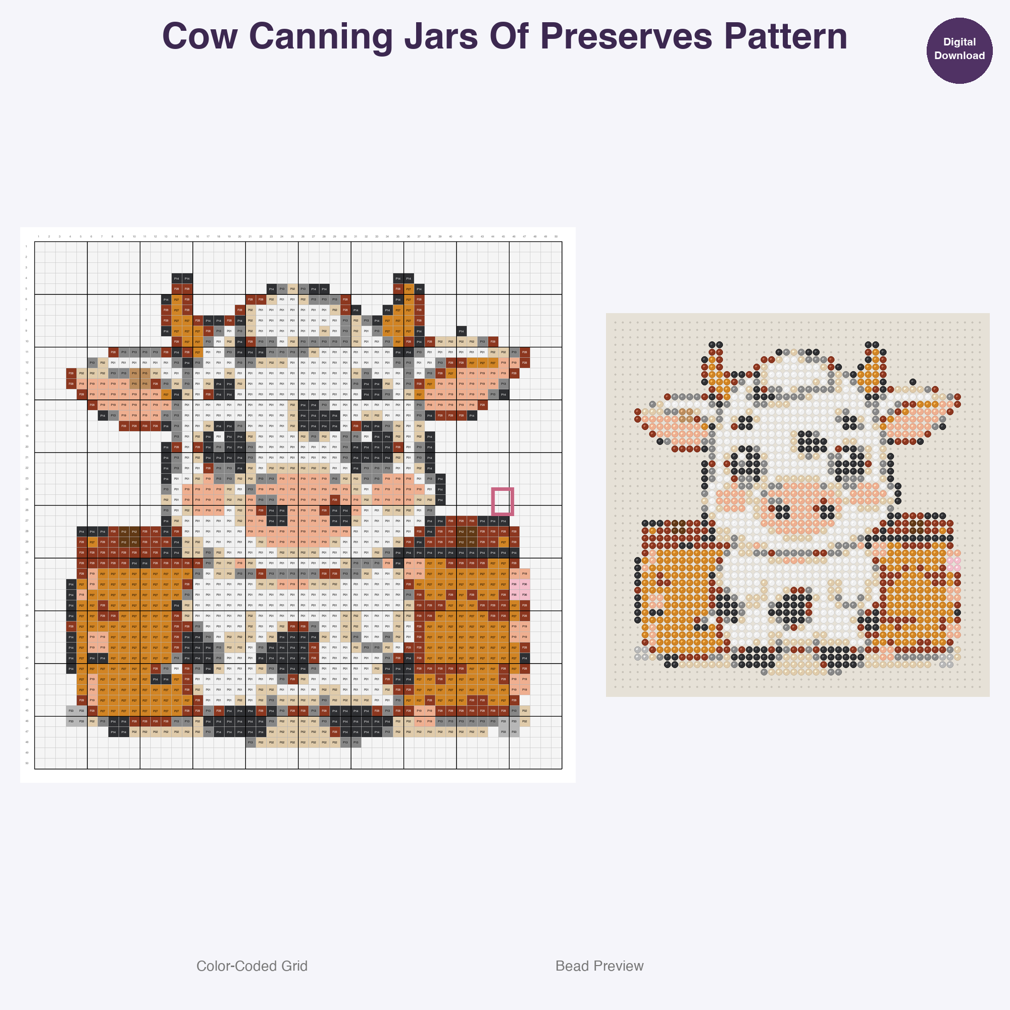 Farm Friends Homestead Hobbies Perler Bead Patterns, 48 Designs x 3 Grid Sizes (29x29 + 50x50 + 128x128), Fuse Bead PDF Digital Download