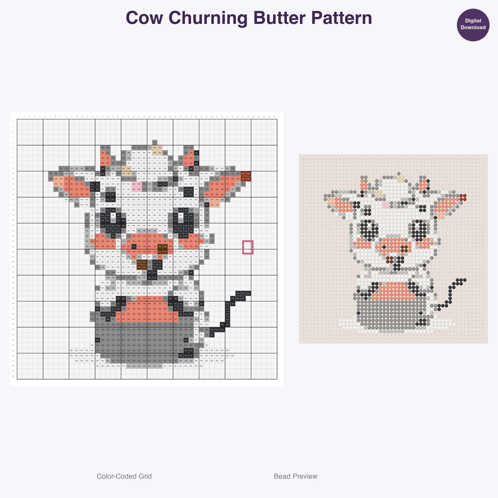 Farm Friends Homestead Hobbies Perler Bead Patterns, 48 Designs x 3 Grid Sizes (29x29 + 50x50 + 128x128), Fuse Bead PDF Digital Download