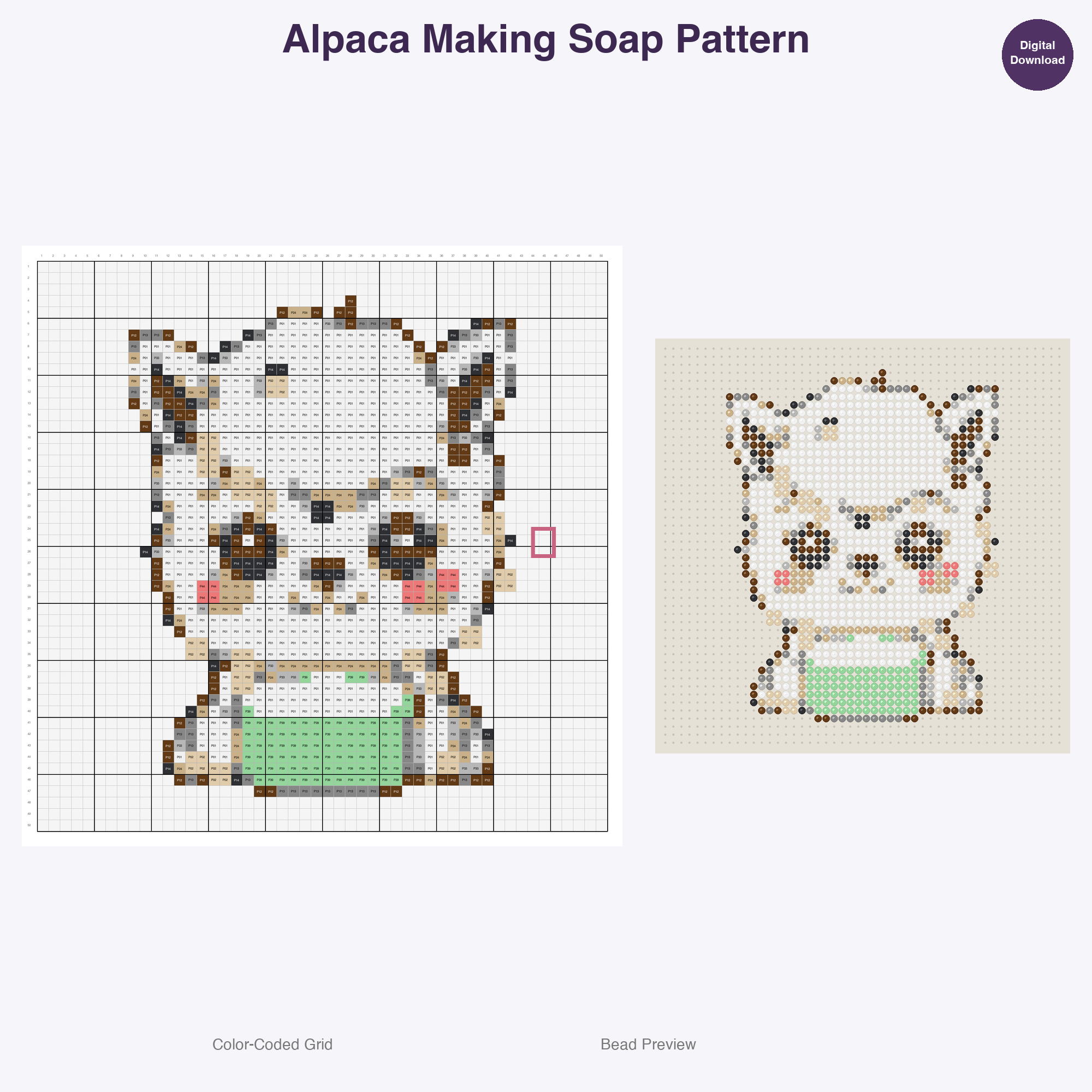 Farm Friends Homestead Hobbies Perler Bead Patterns, 48 Designs x 3 Grid Sizes (29x29 + 50x50 + 128x128), Fuse Bead PDF Digital Download