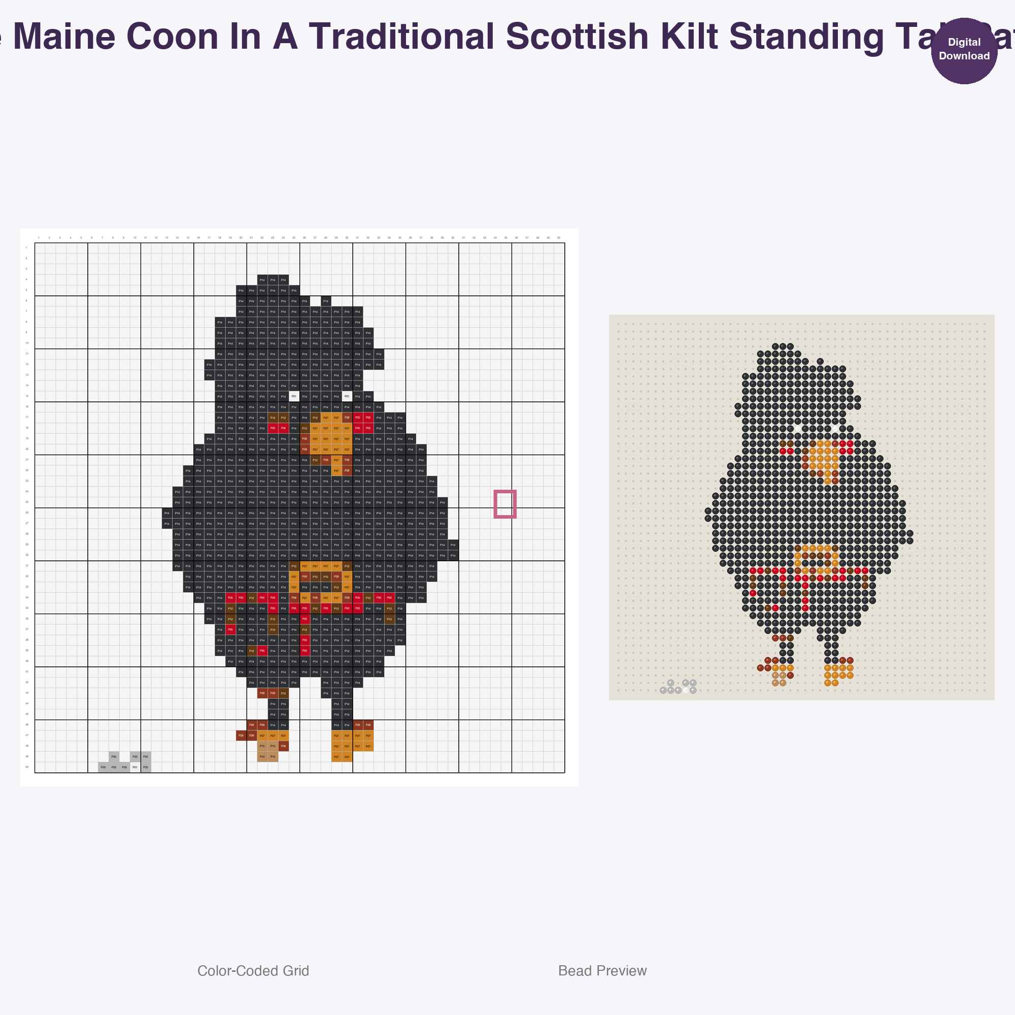 Feline Folkloric Fashions Perler Bead Patterns, 48 Designs x 3 Grid Sizes (29x29 + 50x50 + 128x128), Fuse Bead PDF Digital Download