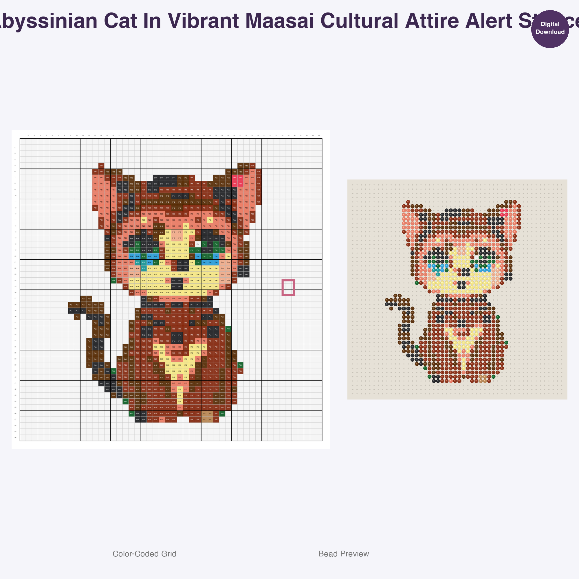 Feline Folkloric Fashions Perler Bead Patterns, 48 Designs x 3 Grid Sizes (29x29 + 50x50 + 128x128), Fuse Bead PDF Digital Download