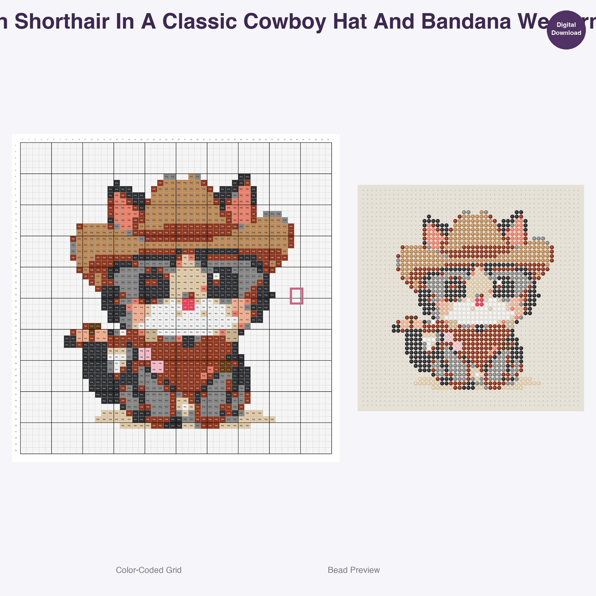 Feline Folkloric Fashions Perler Bead Patterns, 48 Designs x 3 Grid Sizes (29x29 + 50x50 + 128x128), Fuse Bead PDF Digital Download