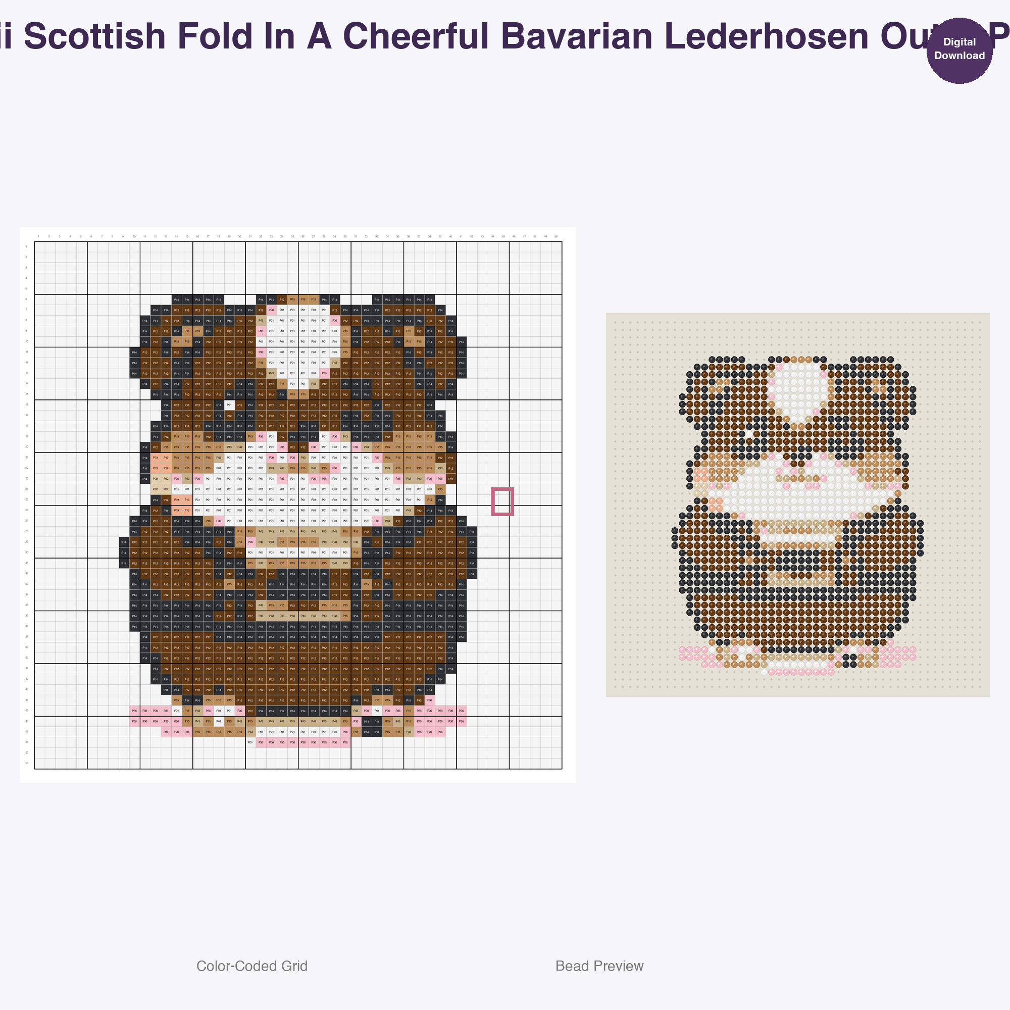 Feline Folkloric Fashions Perler Bead Patterns, 48 Designs x 3 Grid Sizes (29x29 + 50x50 + 128x128), Fuse Bead PDF Digital Download