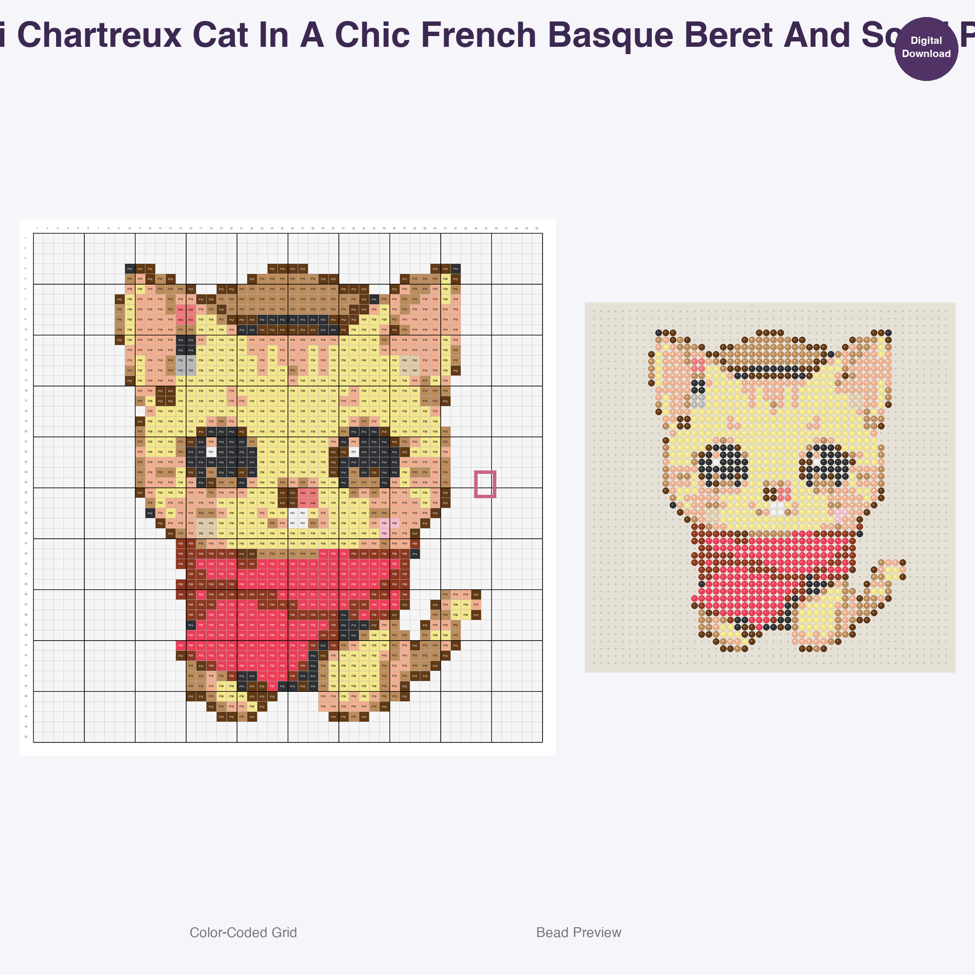 Feline Folkloric Fashions Perler Bead Patterns, 48 Designs x 3 Grid Sizes (29x29 + 50x50 + 128x128), Fuse Bead PDF Digital Download