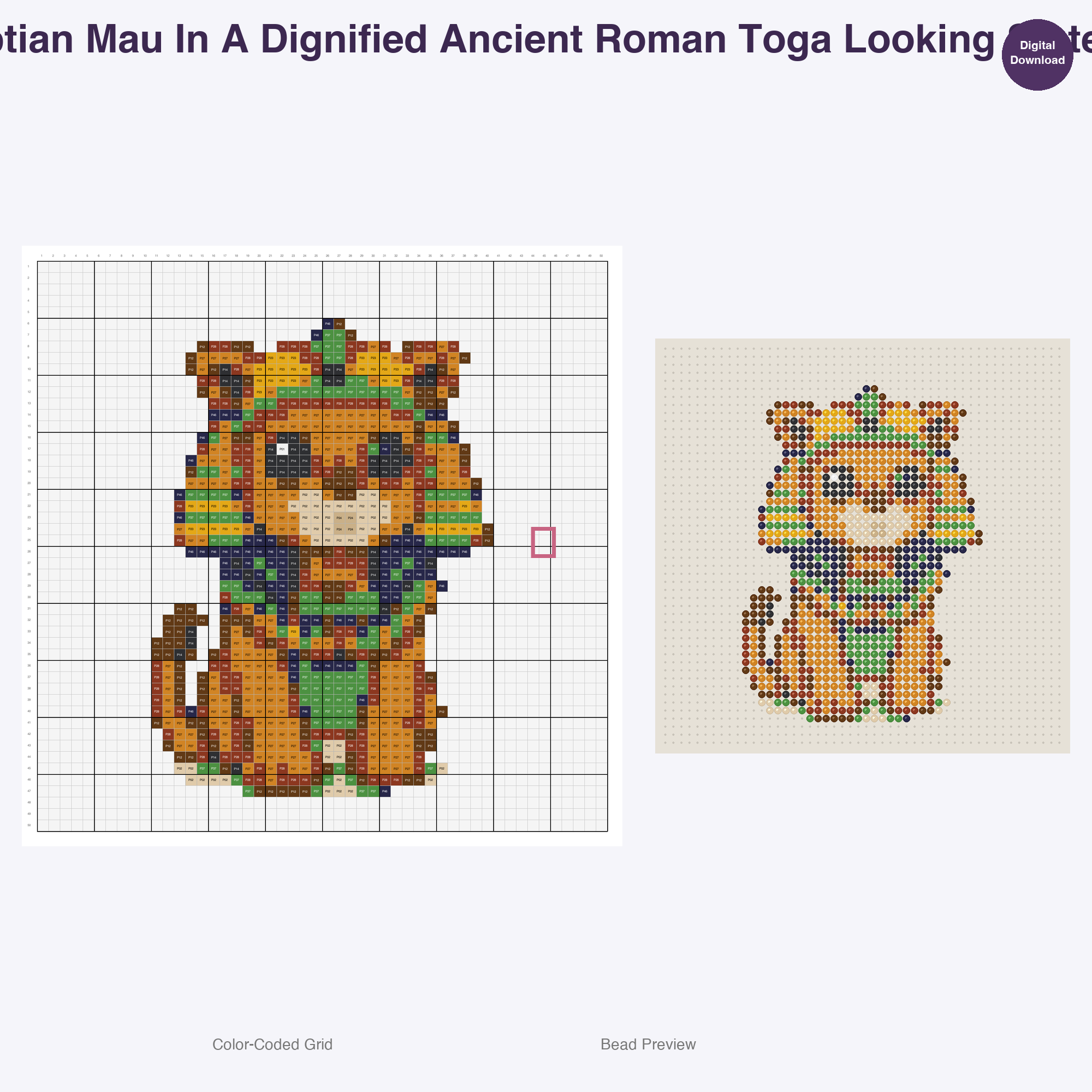 Feline Folkloric Fashions Perler Bead Patterns, 48 Designs x 3 Grid Sizes (29x29 + 50x50 + 128x128), Fuse Bead PDF Digital Download