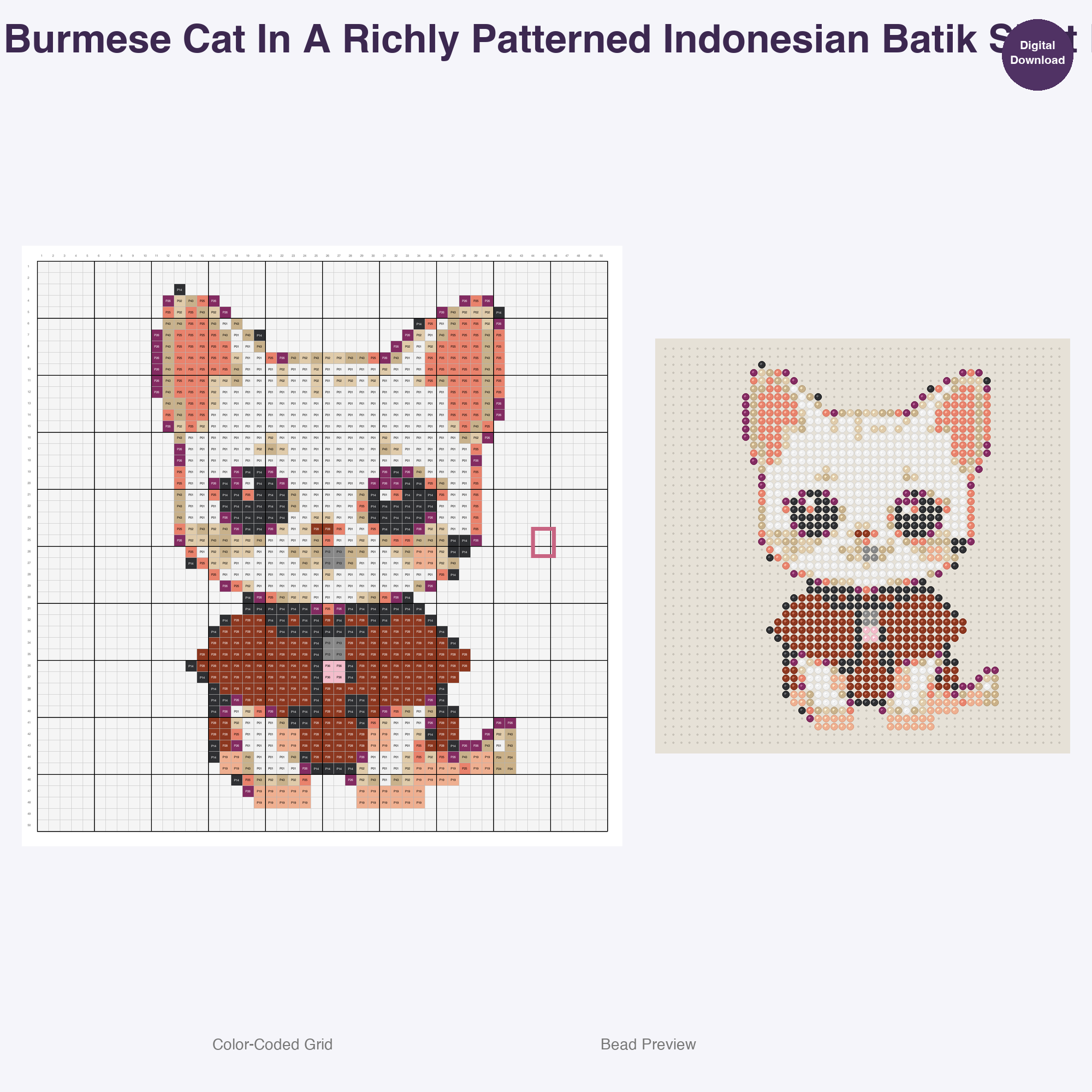 Feline Folkloric Fashions Perler Bead Patterns, 48 Designs x 3 Grid Sizes (29x29 + 50x50 + 128x128), Fuse Bead PDF Digital Download