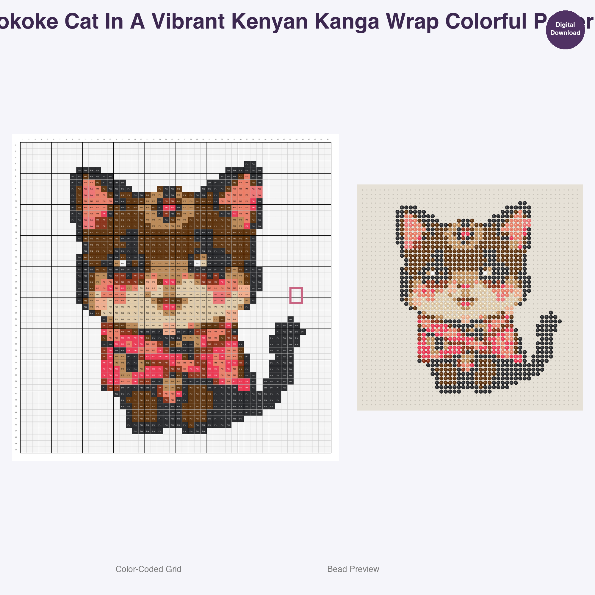 Feline Folkloric Fashions Perler Bead Patterns, 48 Designs x 3 Grid Sizes (29x29 + 50x50 + 128x128), Fuse Bead PDF Digital Download