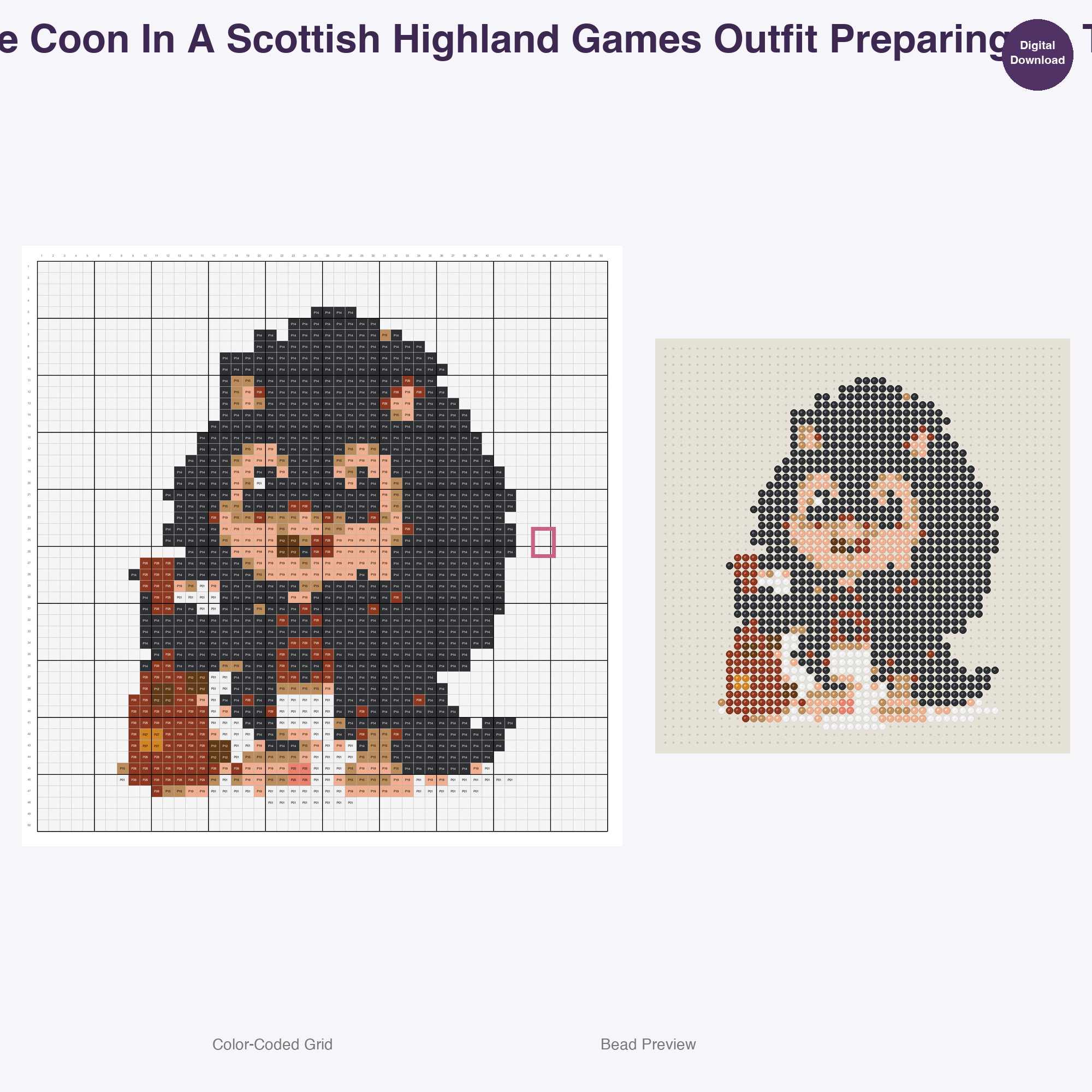 Feline Folkloric Fashions Perler Bead Patterns, 48 Designs x 3 Grid Sizes (29x29 + 50x50 + 128x128), Fuse Bead PDF Digital Download
