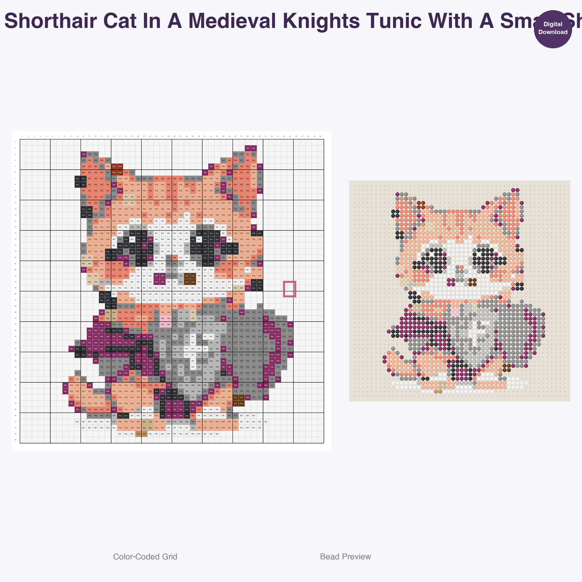 Feline Folkloric Fashions Perler Bead Patterns, 48 Designs x 3 Grid Sizes (29x29 + 50x50 + 128x128), Fuse Bead PDF Digital Download