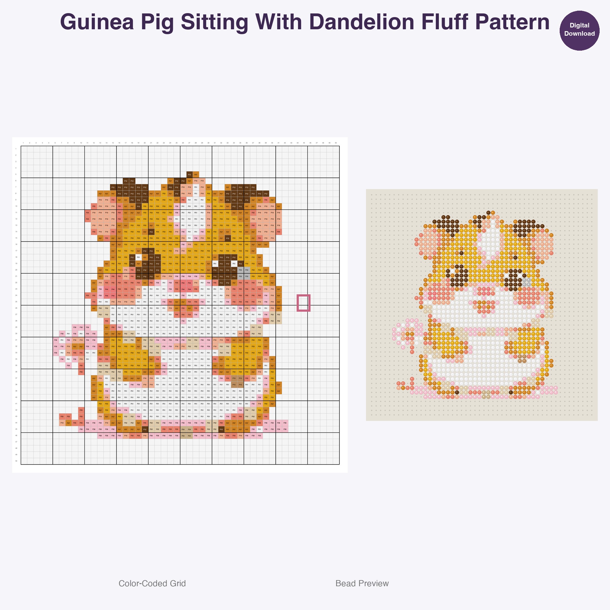Fluffy Garden Friends Perler Bead Patterns, 48 Designs x 3 Grid Sizes (29x29 + 50x50 + 128x128), Fuse Bead PDF Digital Download