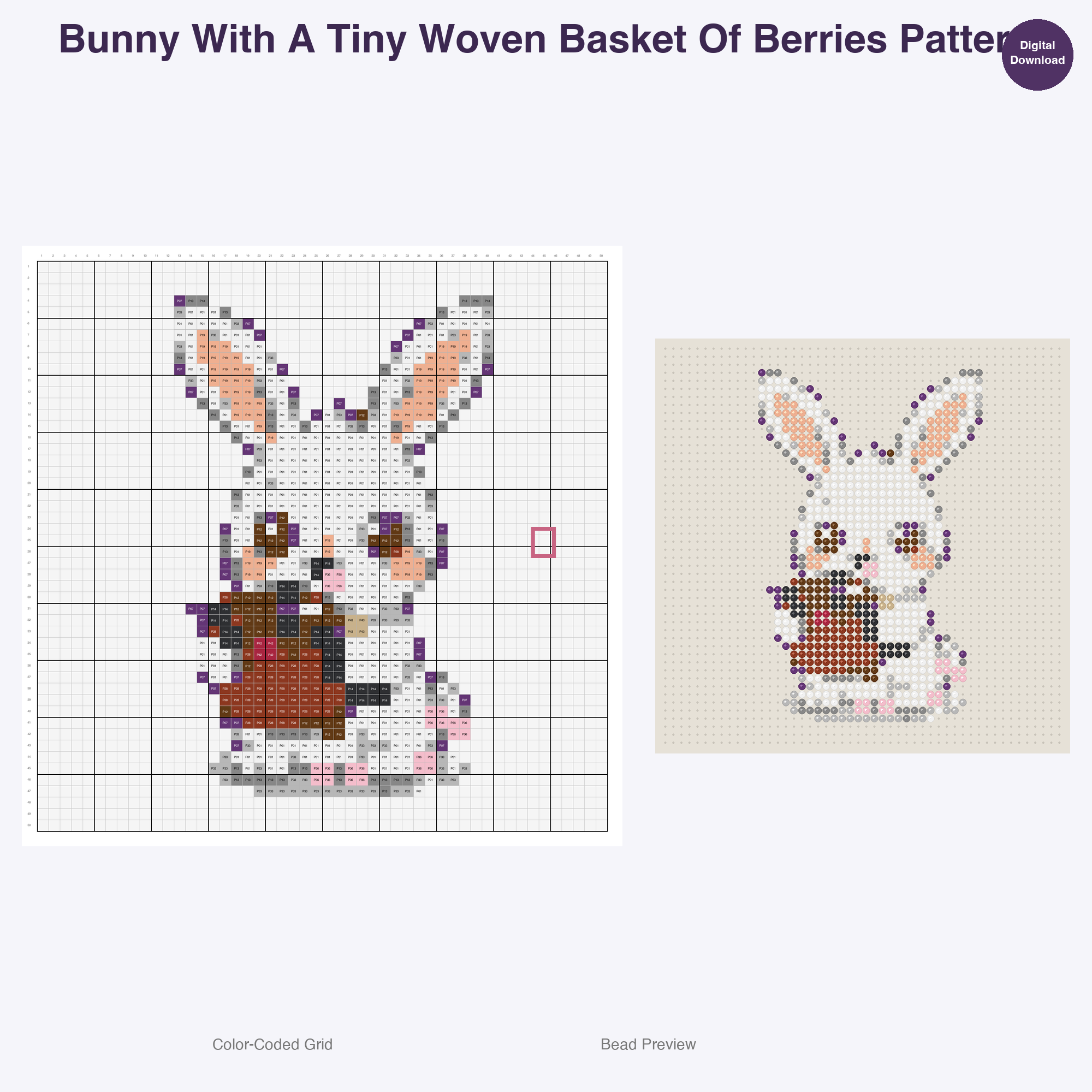 Fluffy Garden Friends Perler Bead Patterns, 48 Designs x 3 Grid Sizes (29x29 + 50x50 + 128x128), Fuse Bead PDF Digital Download