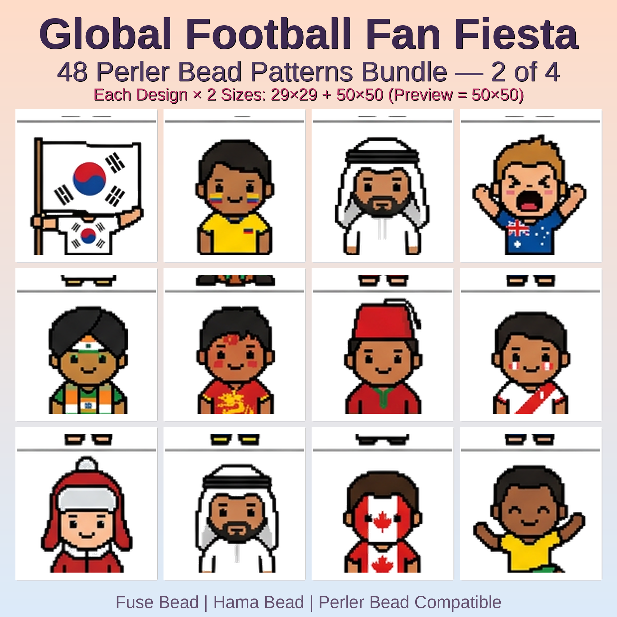 Global Football Fan Fiesta Perler Bead Patterns Bundle, 48 Designs (PDF Digital Download)