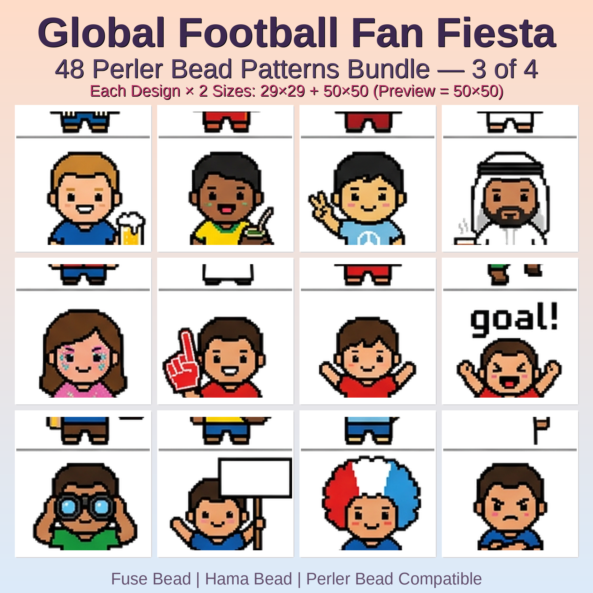 Global Football Fan Fiesta Perler Bead Patterns Bundle, 48 Designs (PDF Digital Download)