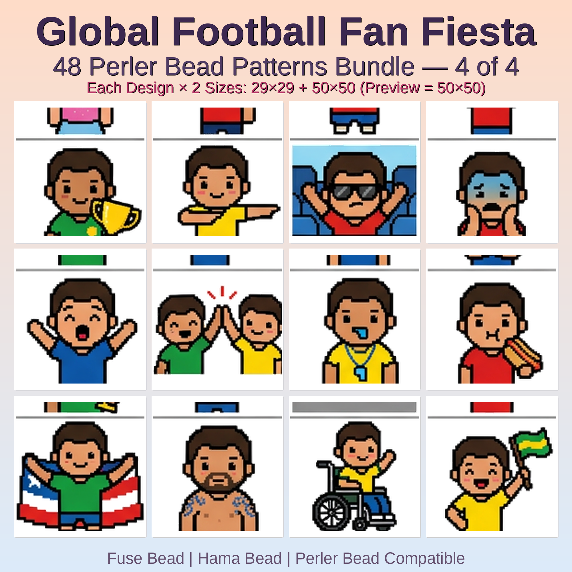 Global Football Fan Fiesta Perler Bead Patterns Bundle, 48 Designs (PDF Digital Download)