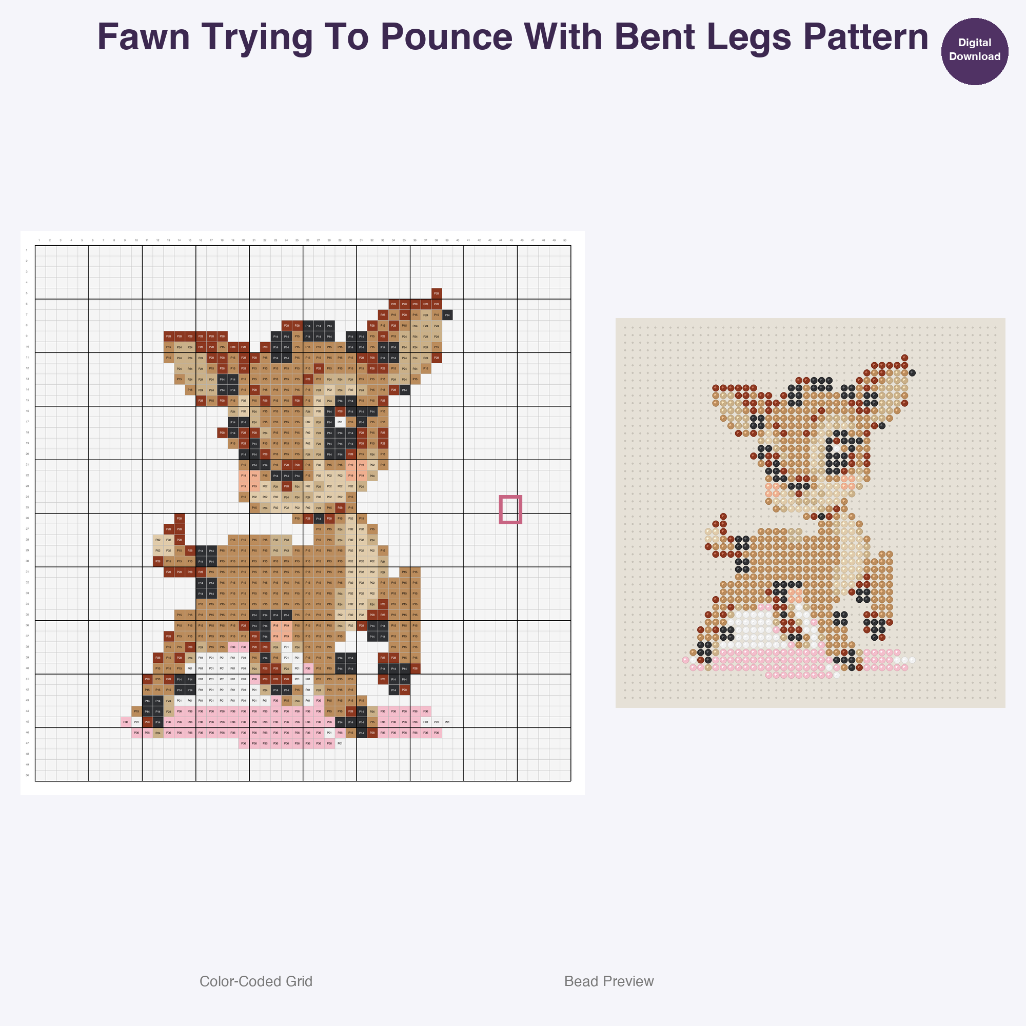 Frolicking Fawns Perler Bead Patterns, 48 Designs x 3 Grid Sizes (29x29 + 50x50 + 128x128), Fuse Bead PDF Digital Download