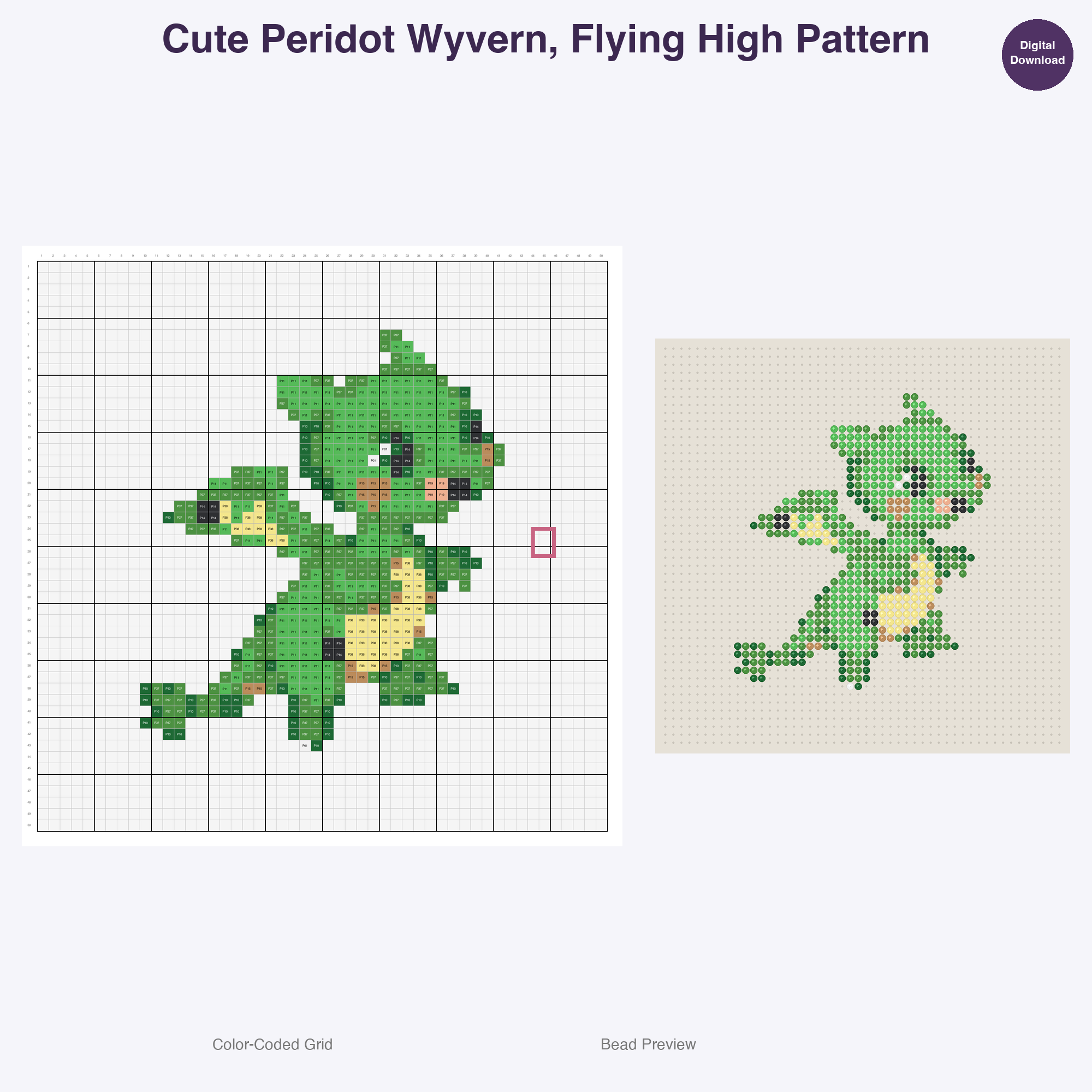 Gemstone Mythicals Perler Bead Patterns, 48 Designs x 3 Grid Sizes (29x29 + 50x50 + 128x128), Fuse Bead PDF Digital Download