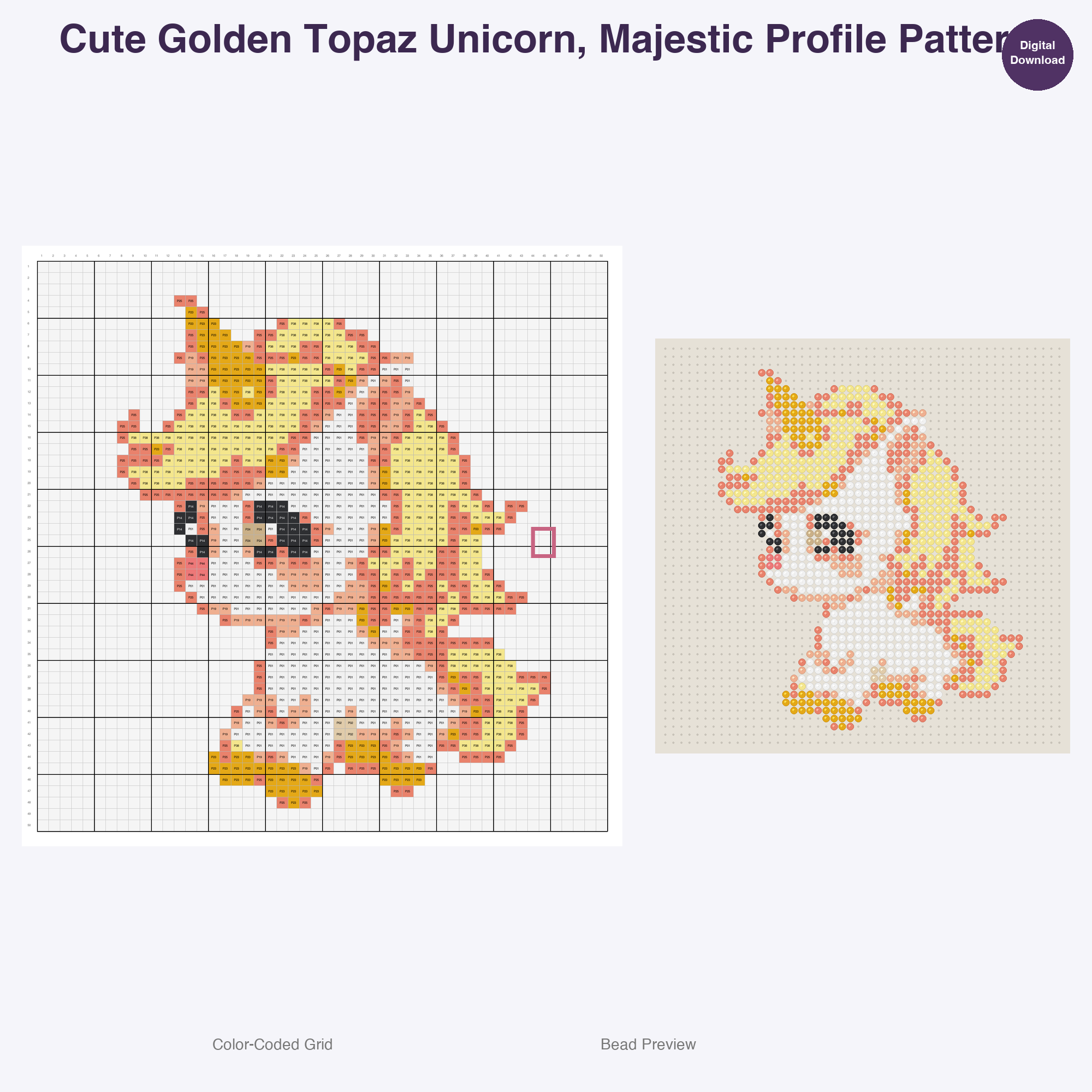 Gemstone Mythicals Perler Bead Patterns, 48 Designs x 3 Grid Sizes (29x29 + 50x50 + 128x128), Fuse Bead PDF Digital Download