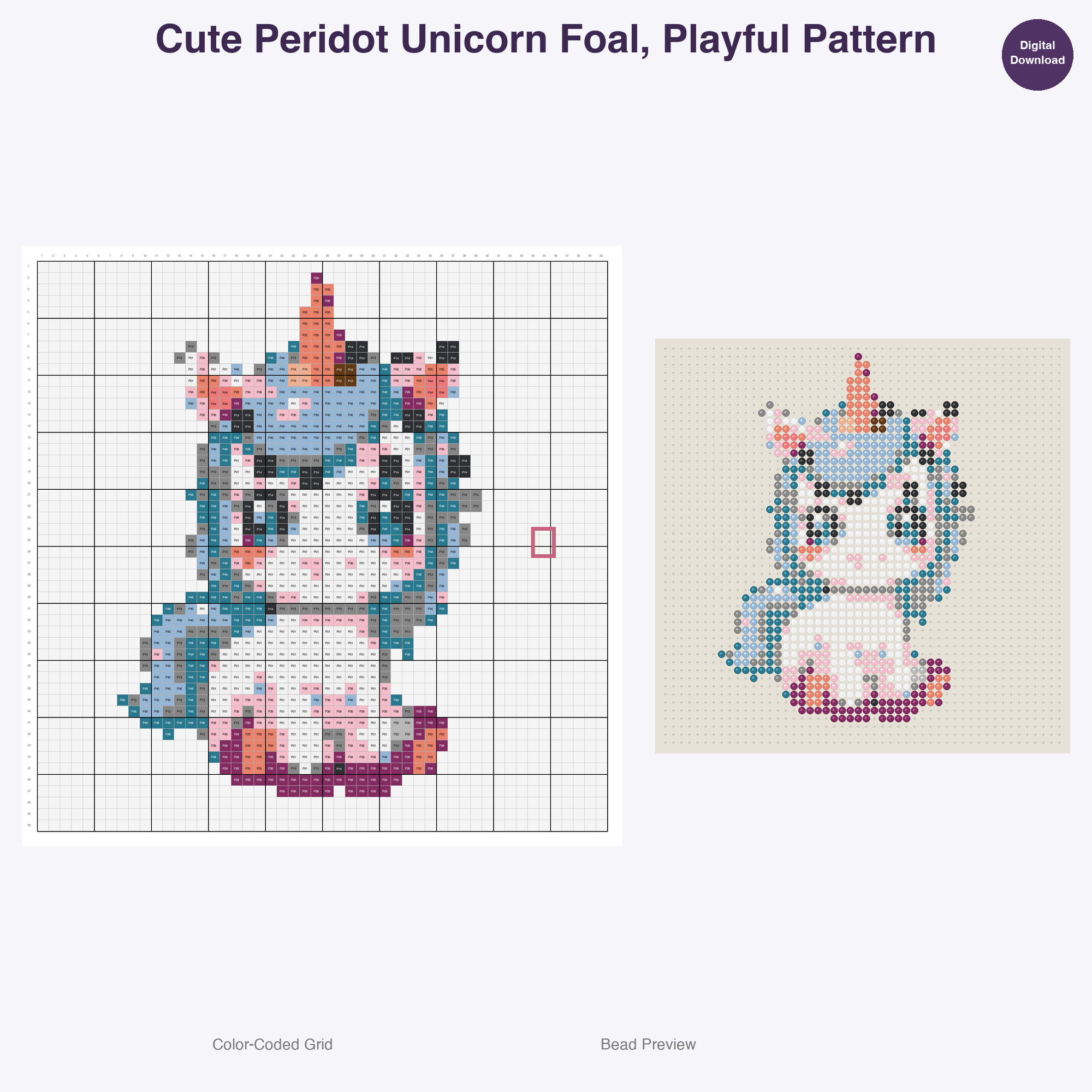Gemstone Mythicals Perler Bead Patterns, 48 Designs x 3 Grid Sizes (29x29 + 50x50 + 128x128), Fuse Bead PDF Digital Download